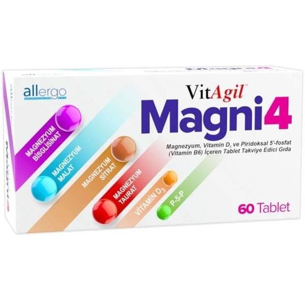 Allergo VitAgil Magni4 Magnezyum Vitamin D3 P5P 60 Tablet Allergo
