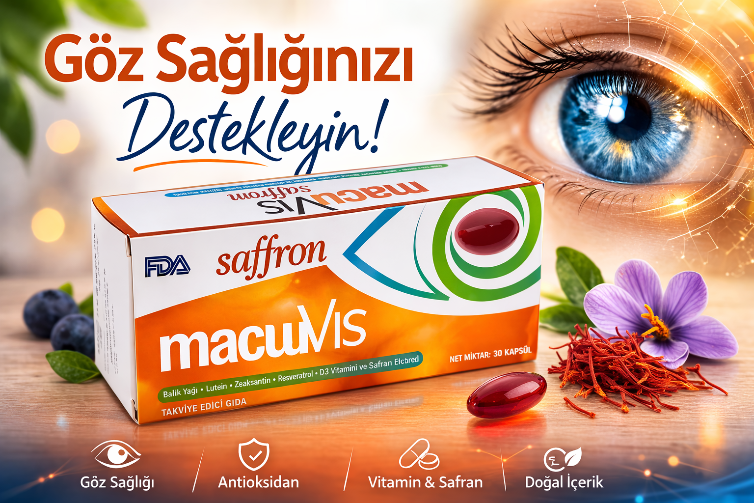 Macuvis Saffron 30 Yumuşak Kapsül Nedir? Göz Sağlığını Destekleyen Takviye Rehberi