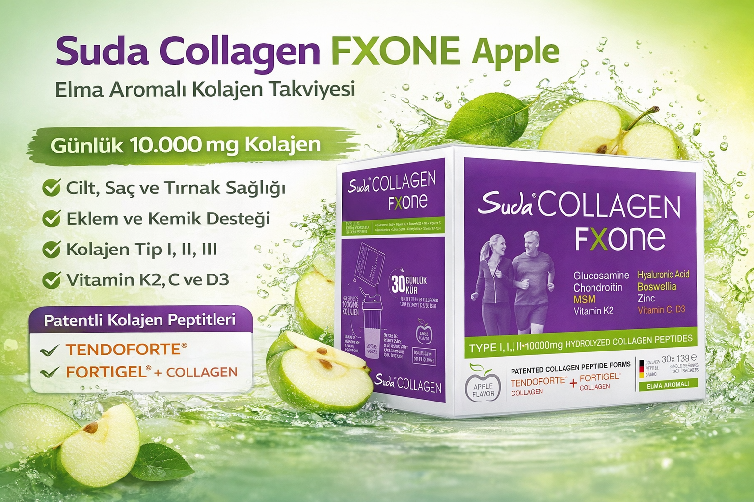 Suda Collagen Fxone Apple 13 gr x 30 Saşe: Vitamin Arayanların Yeni Gözdesi