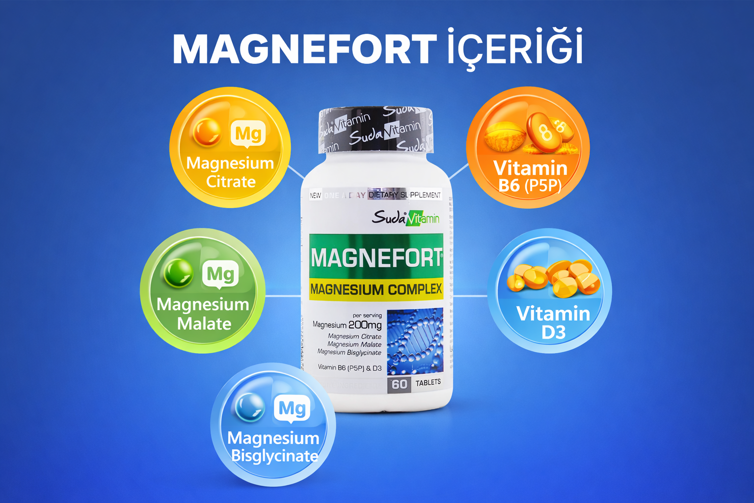 Suda Vitamin Multi Form Magnesium Complex 60 Tablet: Kas, Sinir ve Enerji Desteği İçin Güçlü Bir Vitamin Takviyesi