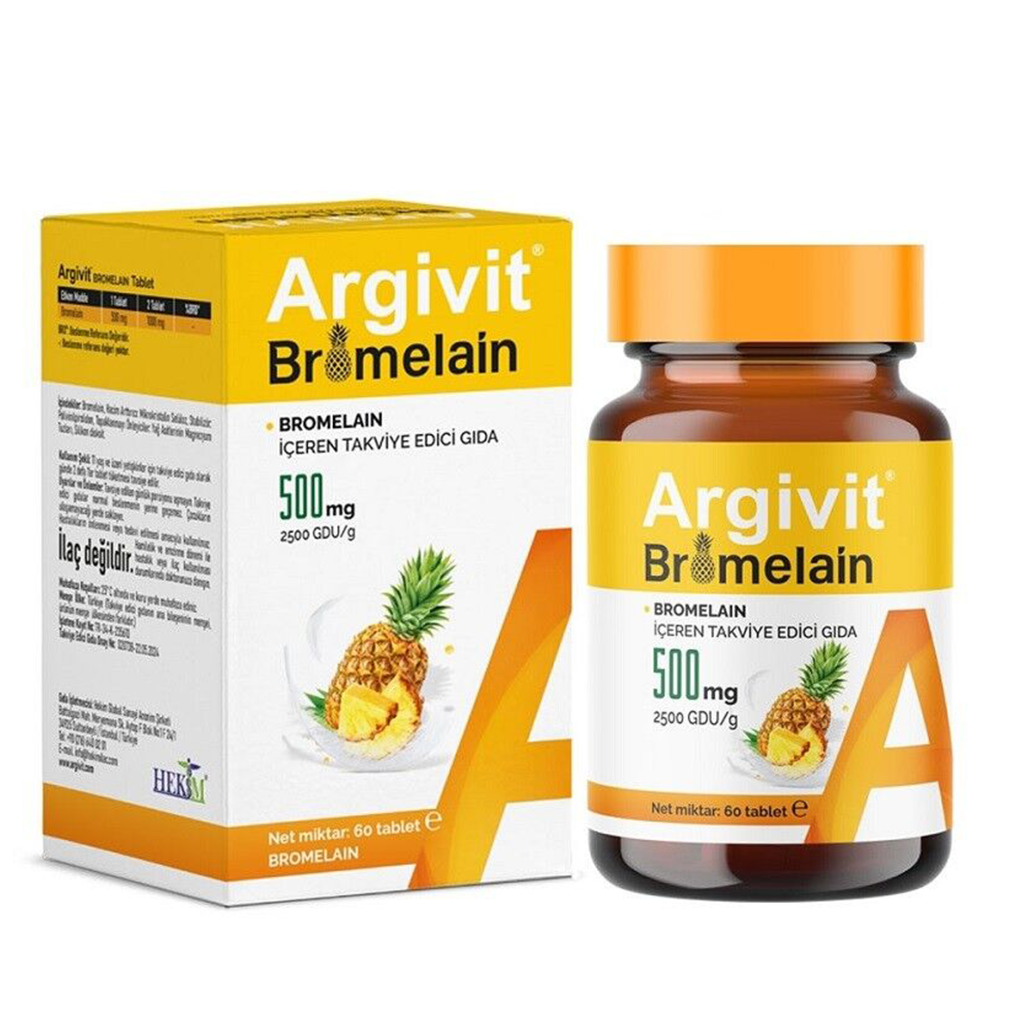 Argivit Bromelain 500 mg 60 Tablet - İlaç Kutusu Hediyeli