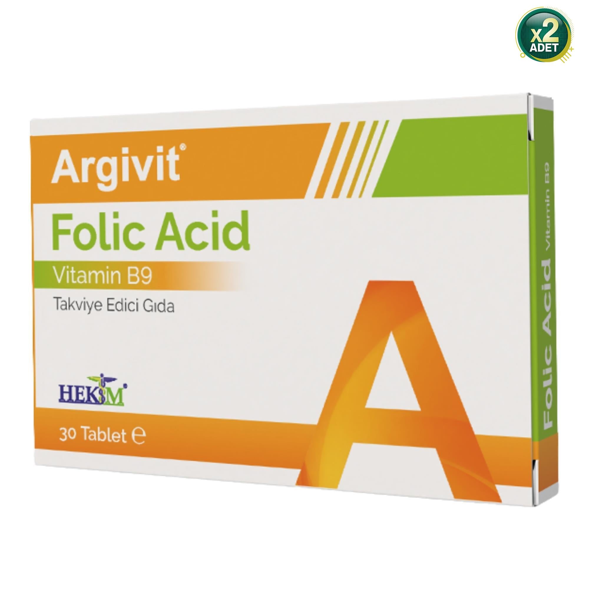 Argivit Folic Asit Vitamin B9 İçeren Takviye Edici Gıda 30 Tablet 2 Adet