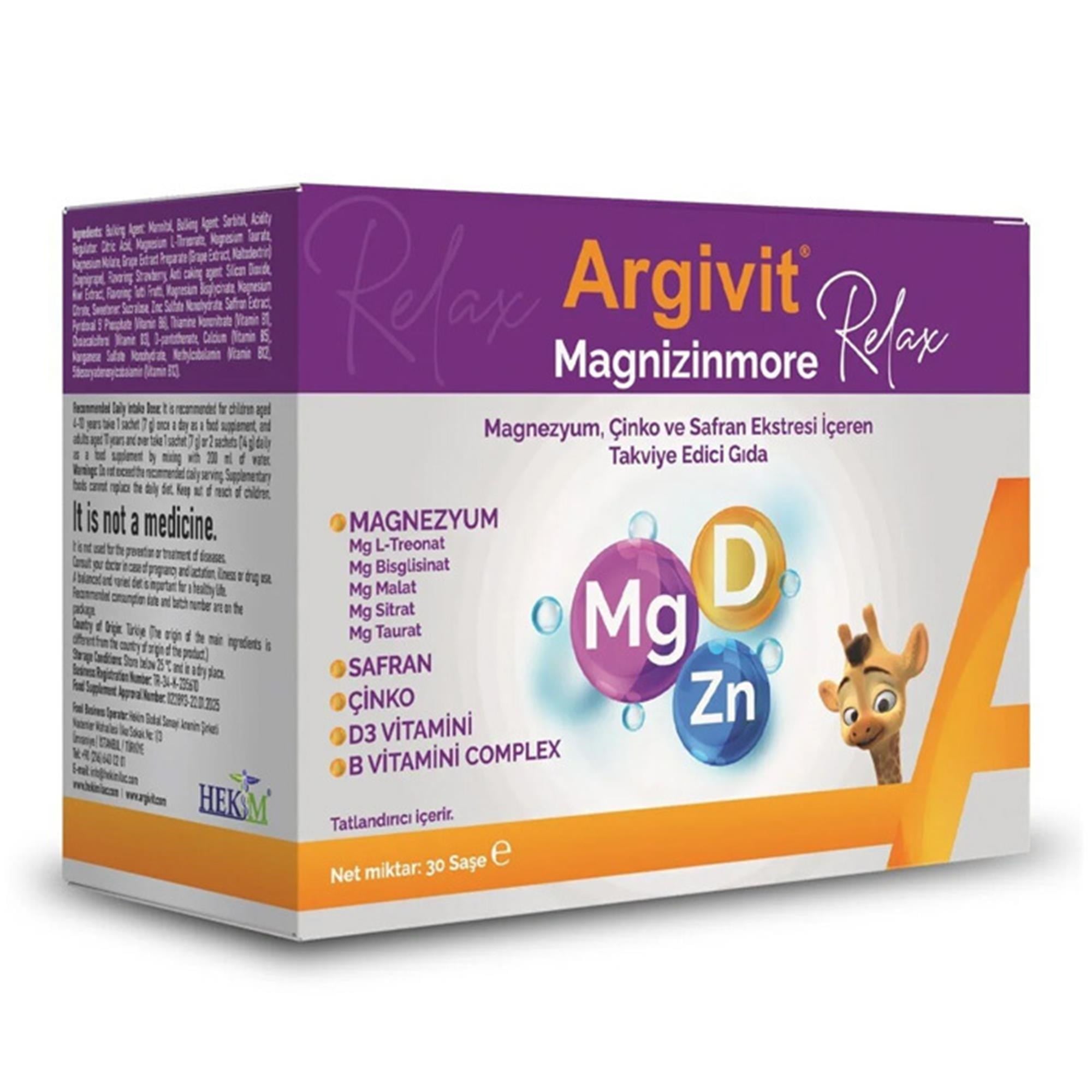 Argivit Magnizinmore Relax 30 Saşe - İlaç Kutusu Hediyeli
