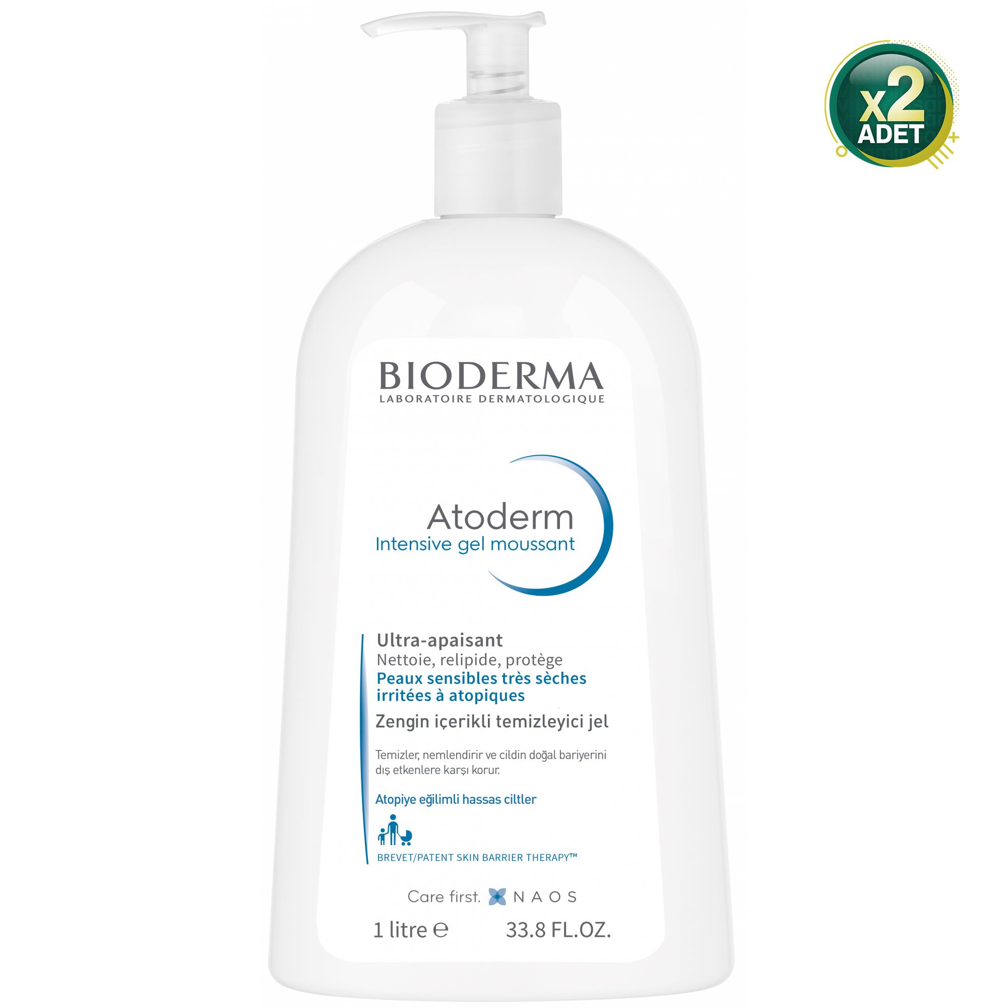 Bioderma Atoderm Intensive Foaming Gel 1000 ml Kuru ve Atopik Ciltler için Temizleyici Jel 2 Adet