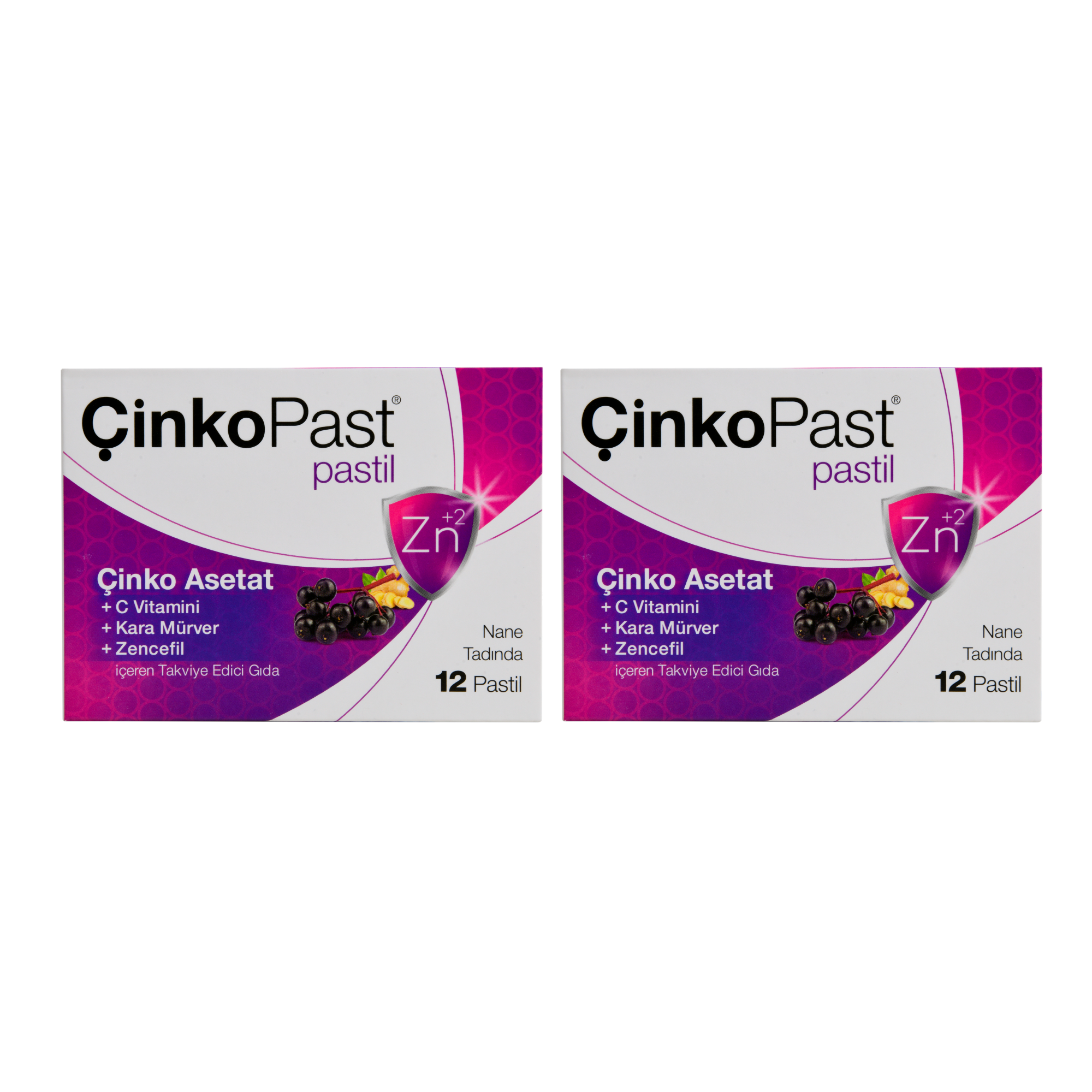 Çinkopast Nane Zencefil Kara Mürver Pastil 12 li 2 Adet