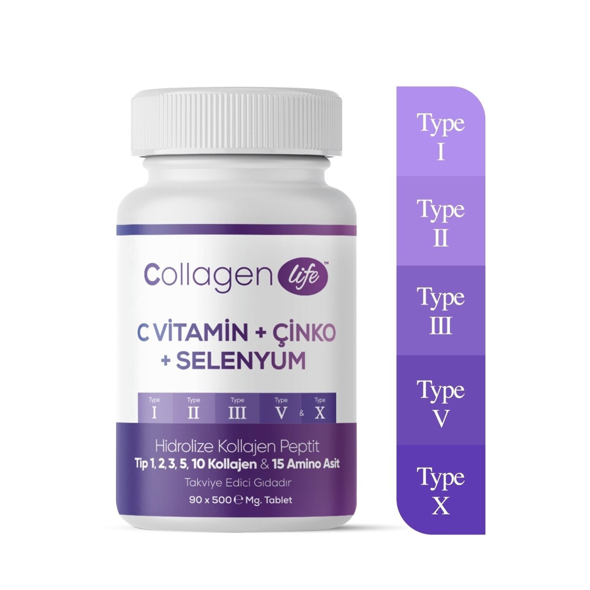 Collagen Life C Vitamin Çinko Selenyum 500 mg 90 Tablet