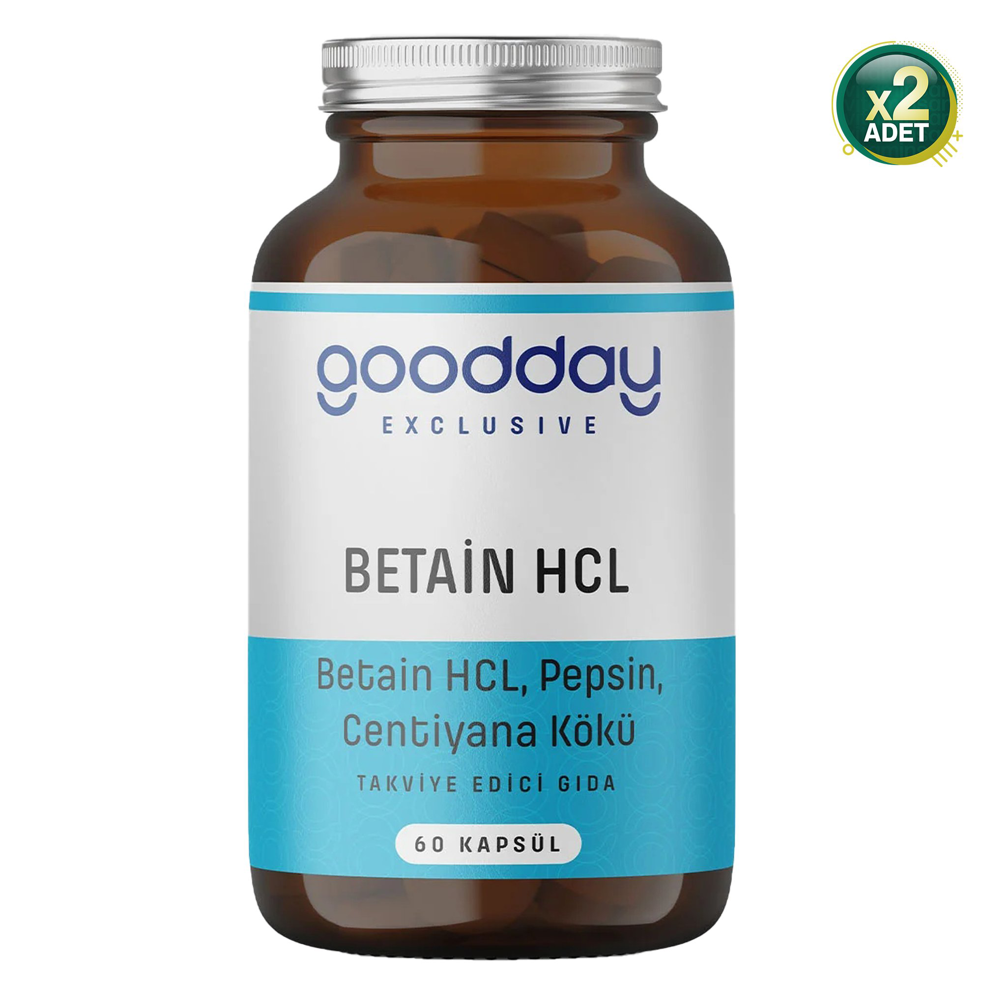 GOODDAY BETAİN HCL+ PEPSİN 60 KAPSÜL TAKVİYE EDİCİ GIDA (2 paketi)