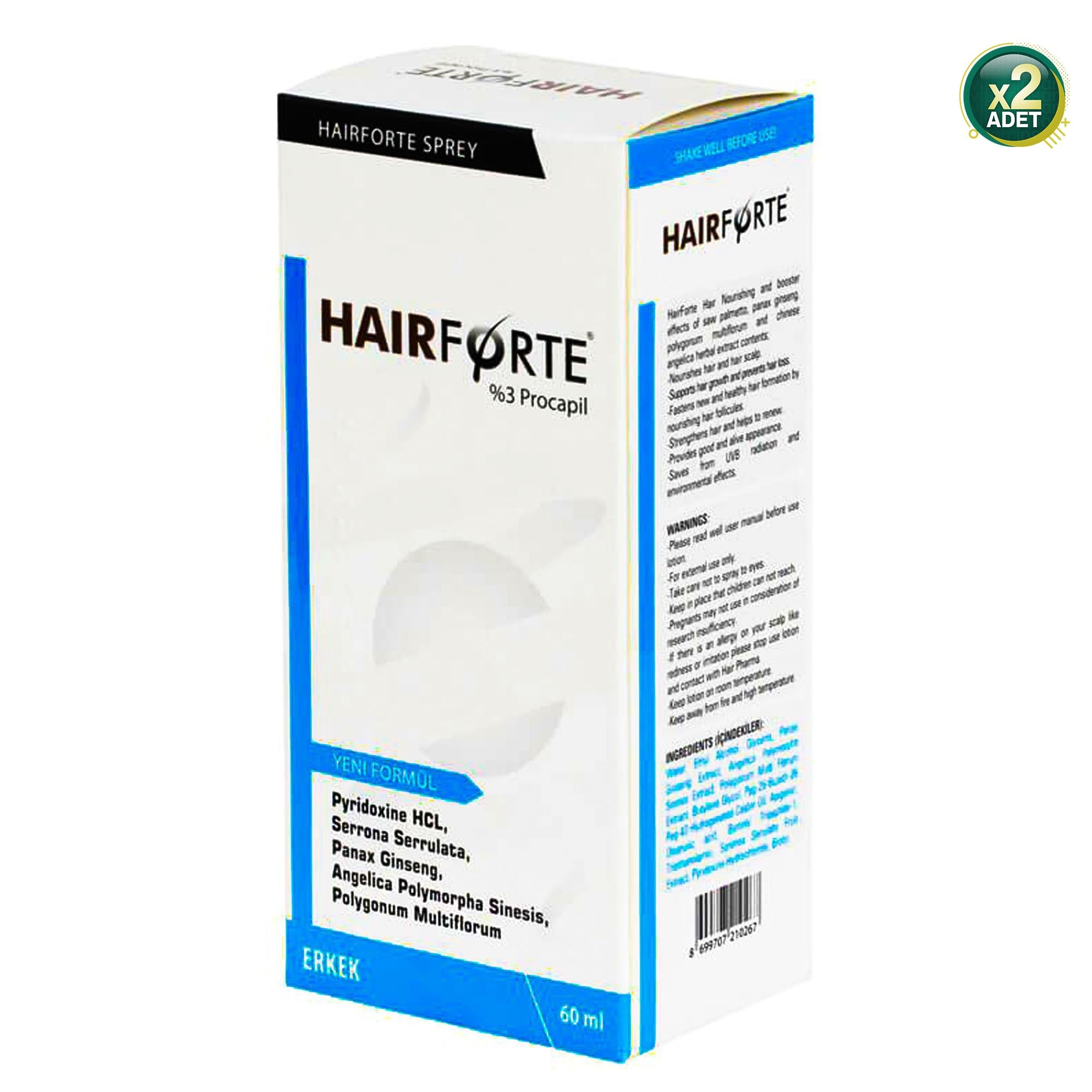 Hair Pharma Hairforte %3 Procapil 60 ml 2 Adet Erkek Saç Spreyi