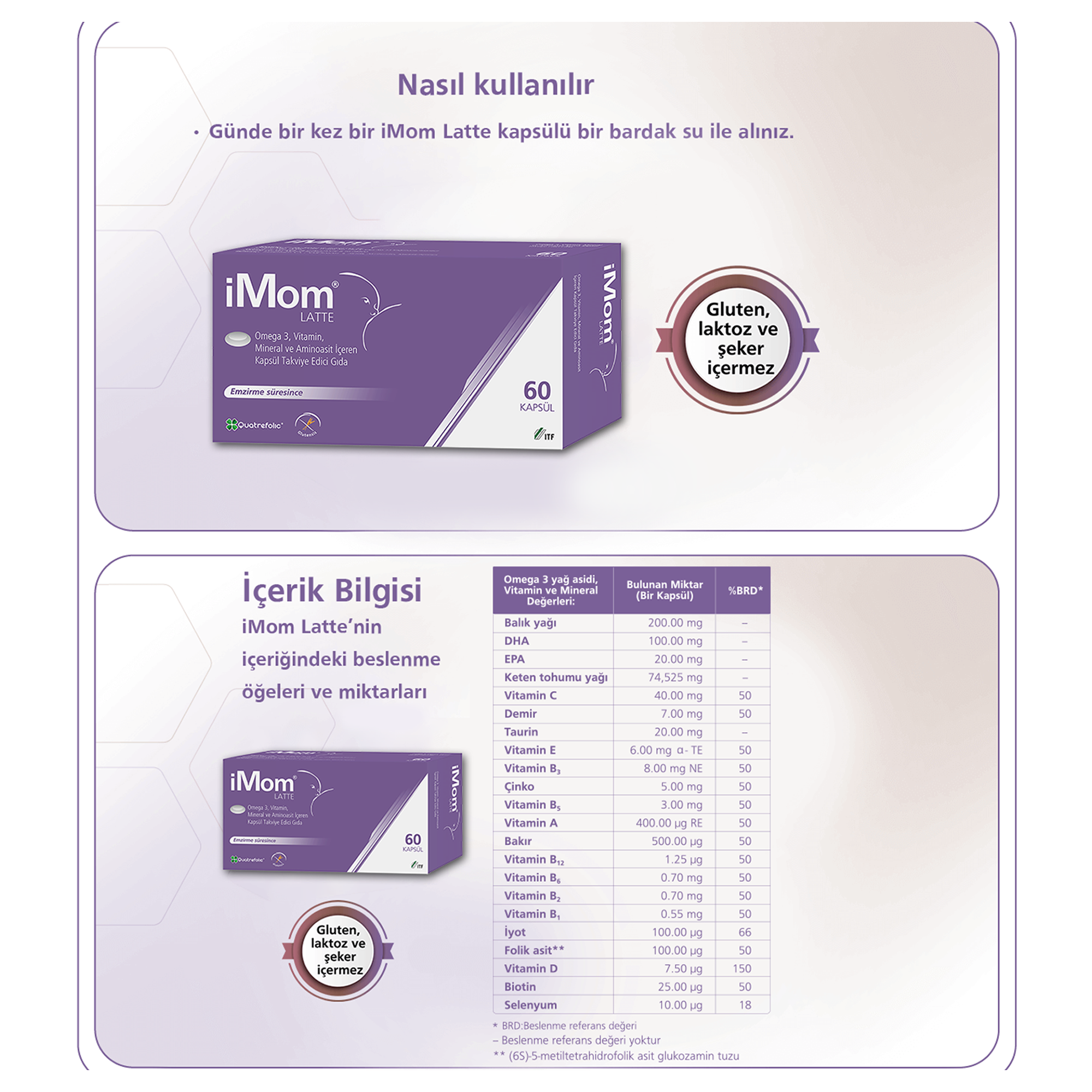 iMom Latte Omega 3 Takviye Edici Gıda 60 Kapsül 2 Adet