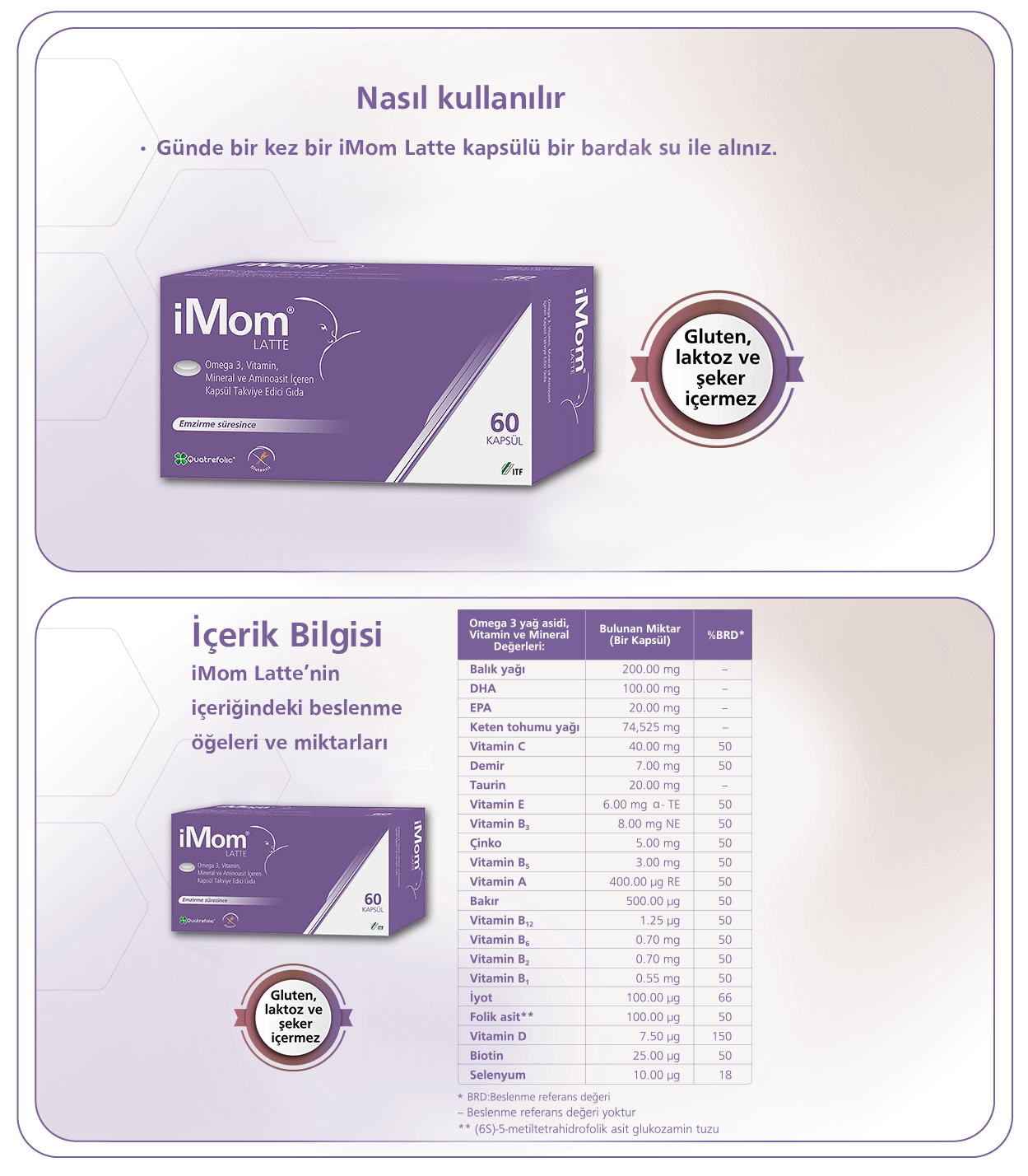 ITF İlaç iMom Latte Omega 3 Takviye Edici Gıda 60 Kapsül