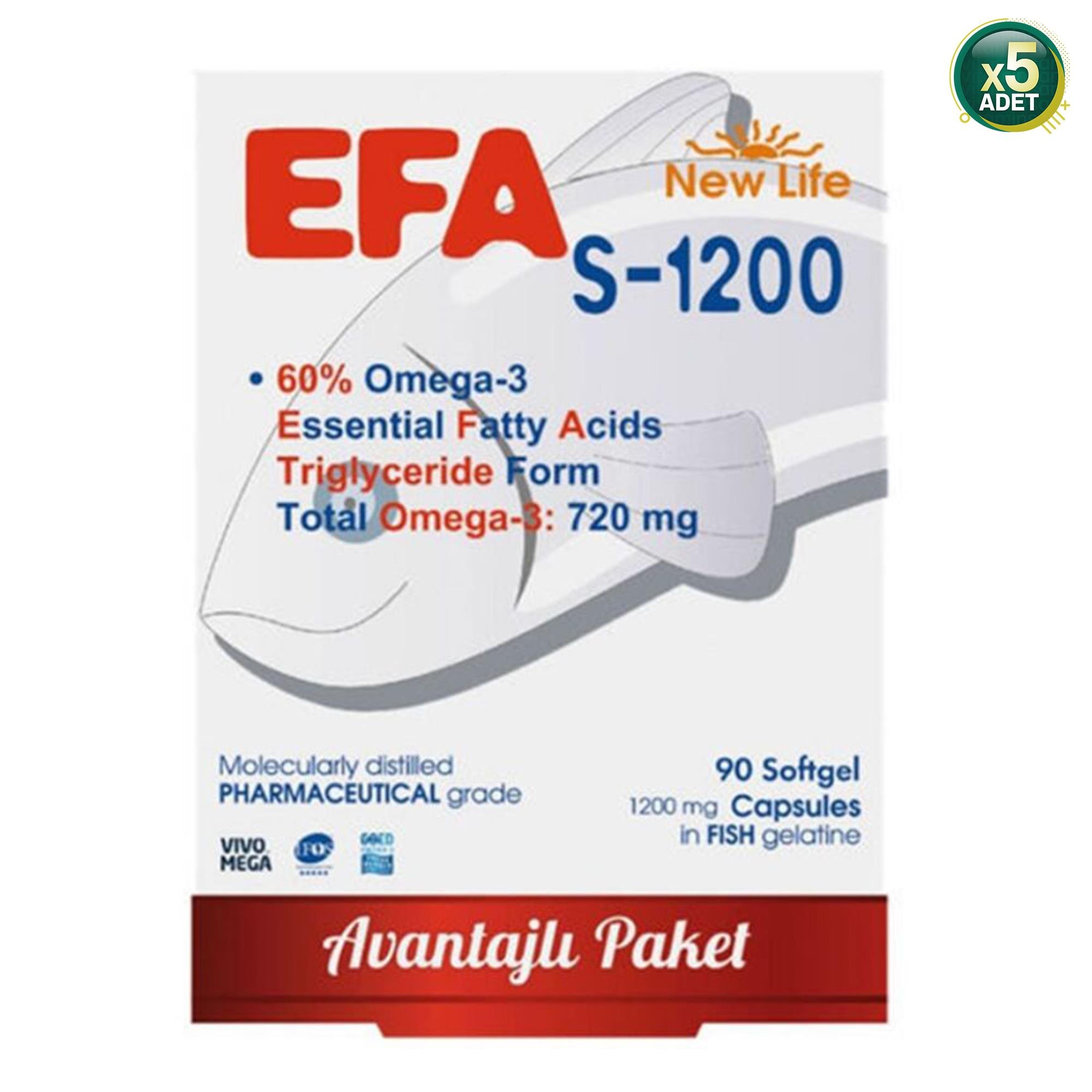 New Life EFA S-1200 mg 90 Softjel Kapsül 5'li  (MF-72301-5)