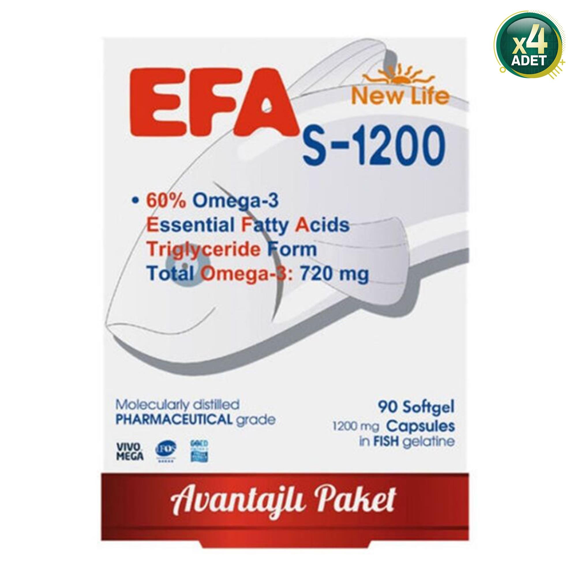New Life EFA S-1200 mg 90 Softjel Kapsül 4'lü (MF-72301-4)