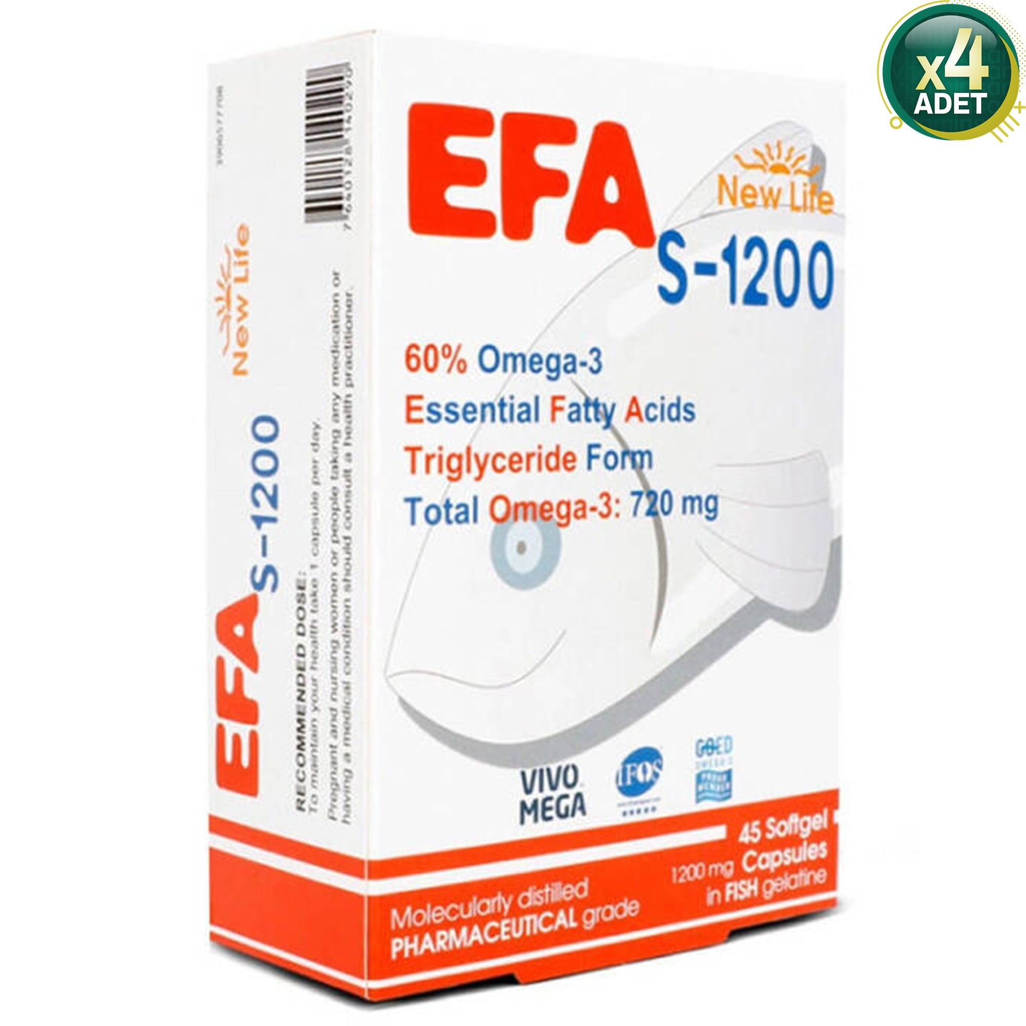 New Life Efa S-1200 Omega 3 Balık Yağı 45 Kapsül 4'lü