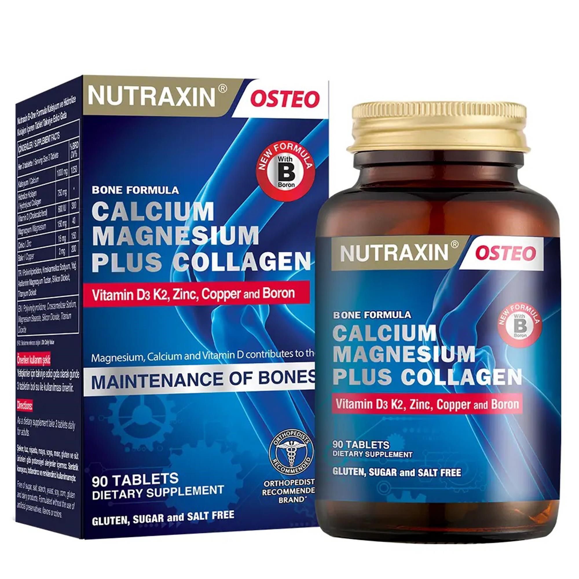 Nutraxin Osteo B-One Formula Kalsiyum Magnezyum Kolajen, Vitamin D3 Çinko Bakır, 90 Tablet