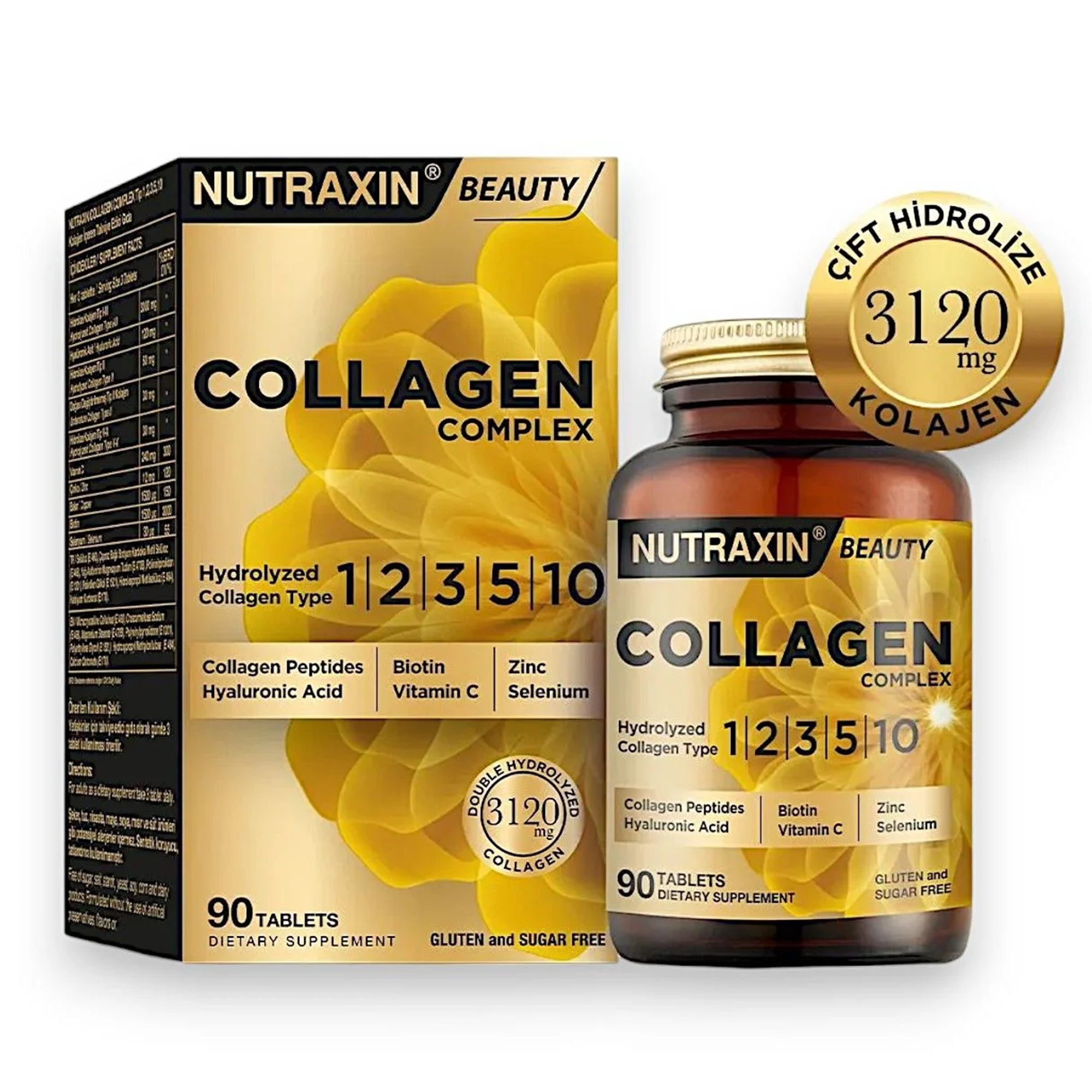 SHC4200 Nutraxin Collagen Complex Tablet | 5 Tip Kolajen (Tip I, Ii, Iii, V, X) + Hyalüronik Asit, Elastin, - Seçenek