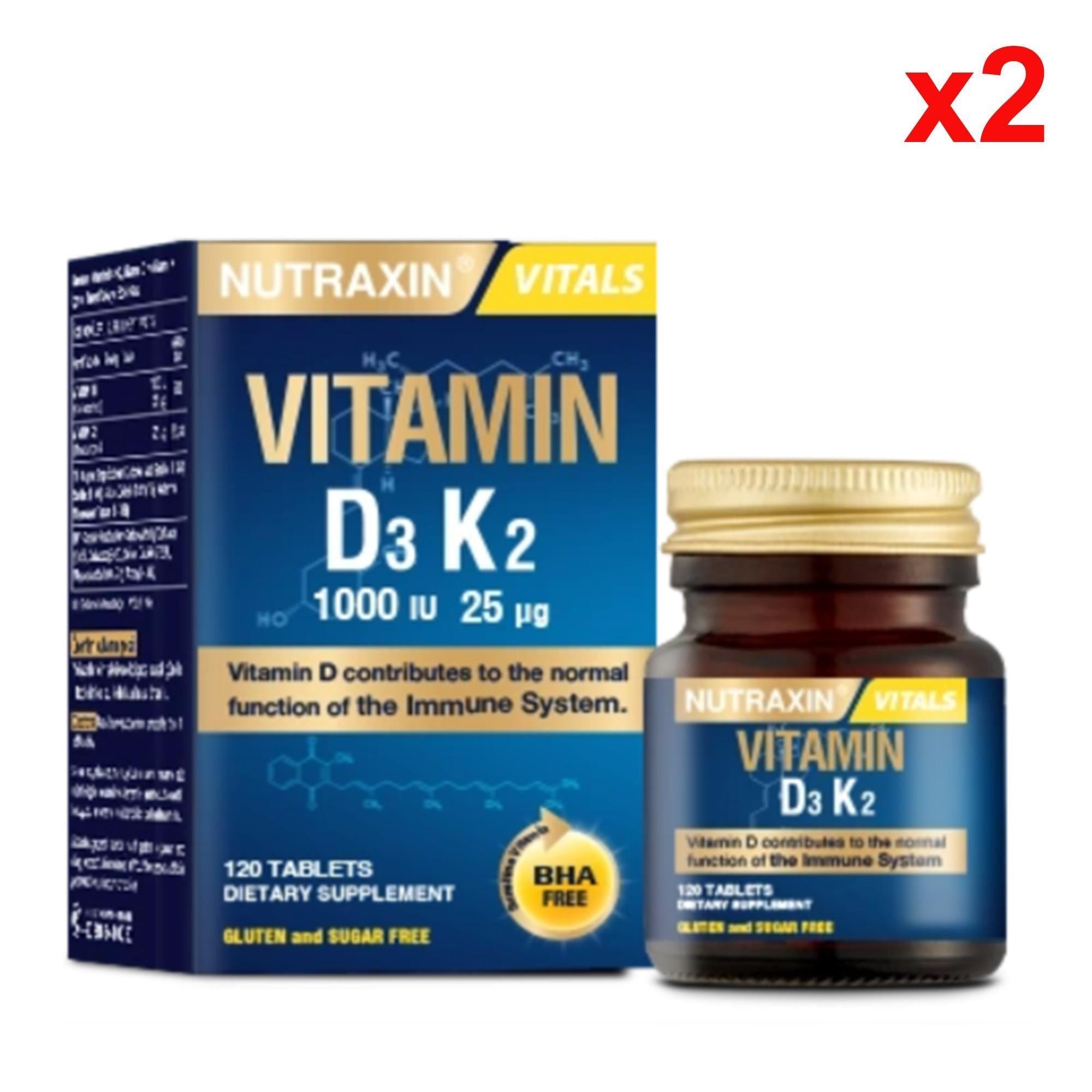 Nutraxin D3K2 120 Tablet - 1000 Iu D3 Vitamini, 25 Mcg K2 Vitamini 2 Adet