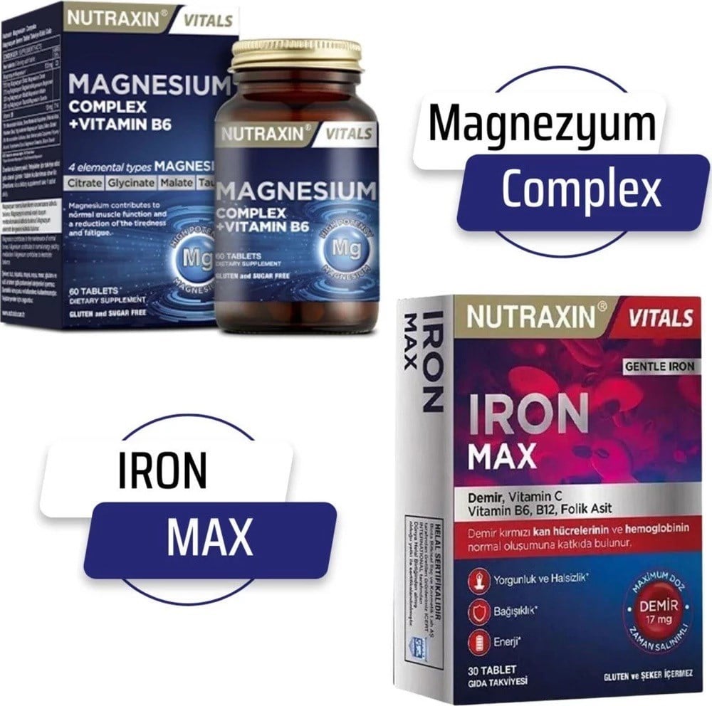 Nutraxin Magnesium Complex Vitamin B6 60 Tablet-Iron Max 17 Mg 30 Tablet