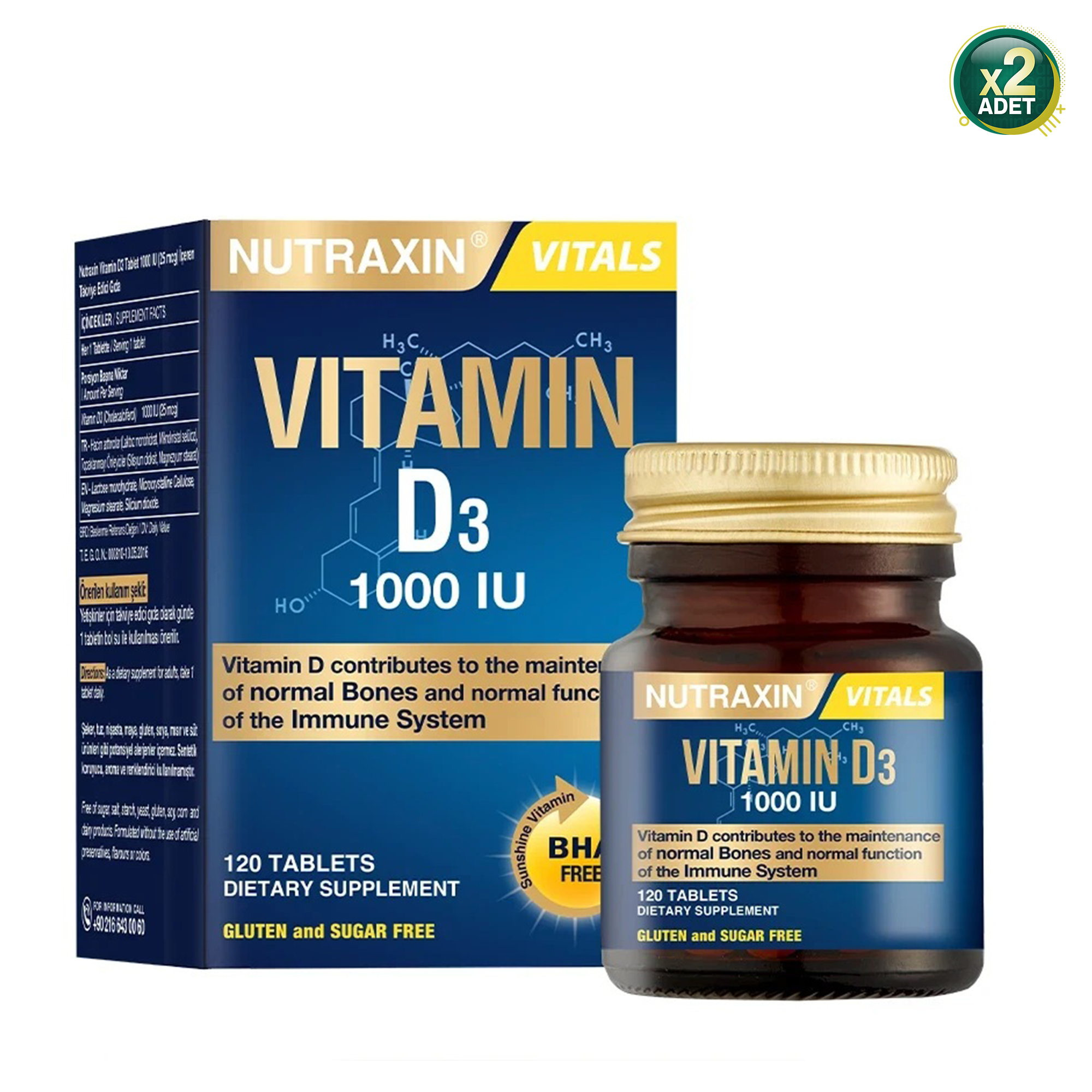 Nutraxin Vitamin D3 1000 IU 120 Tablet 2 Adet 