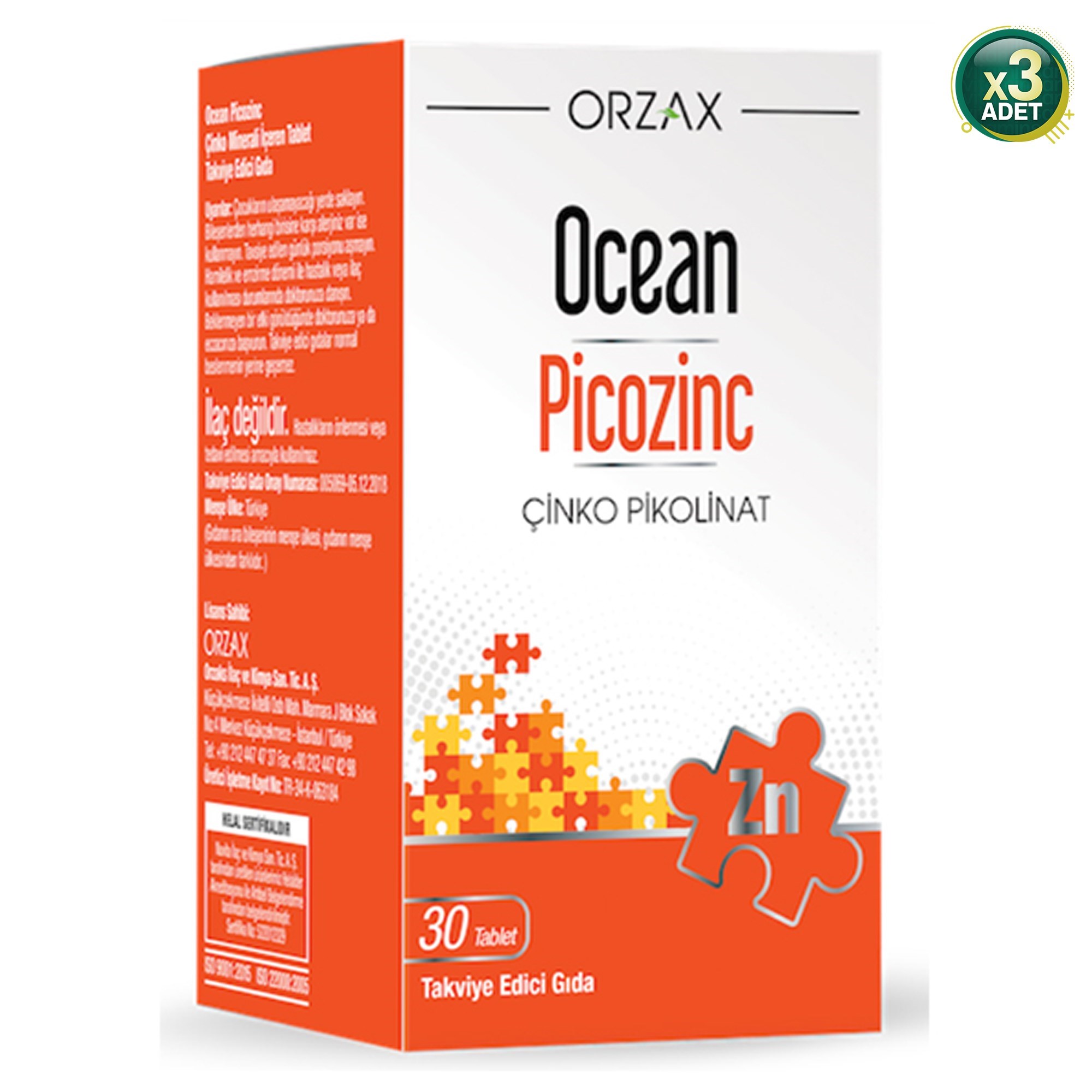 Ocean Picozinc Çinko Pikolinat 30 Tablet - 3 Adet (90 Tablet)