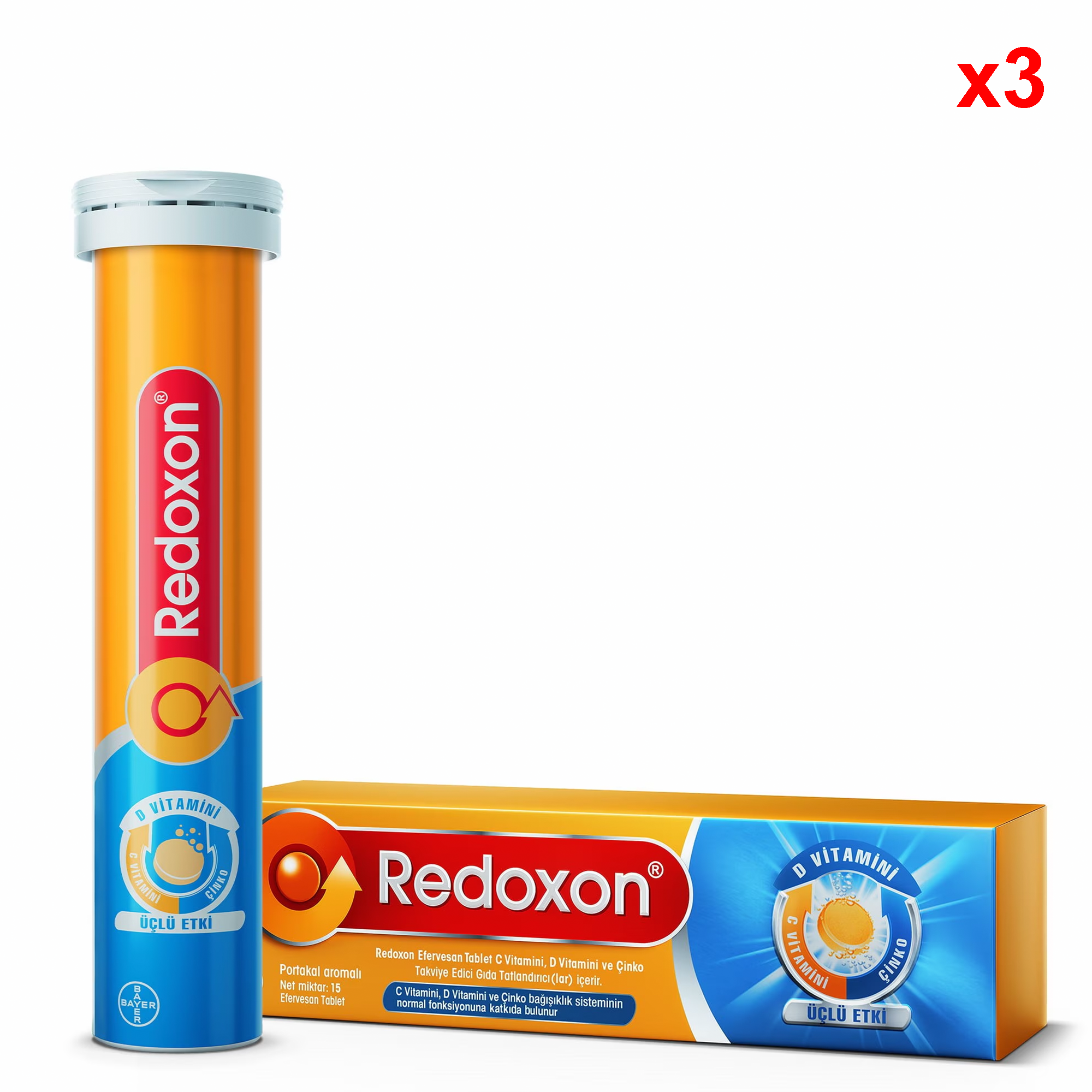 Redoxon Üçlü Etki 15+30 Efervesan Tablet I 1000 Mg C Vitamini, D Vitamini Ve Çinko Içeren Takviye Edici