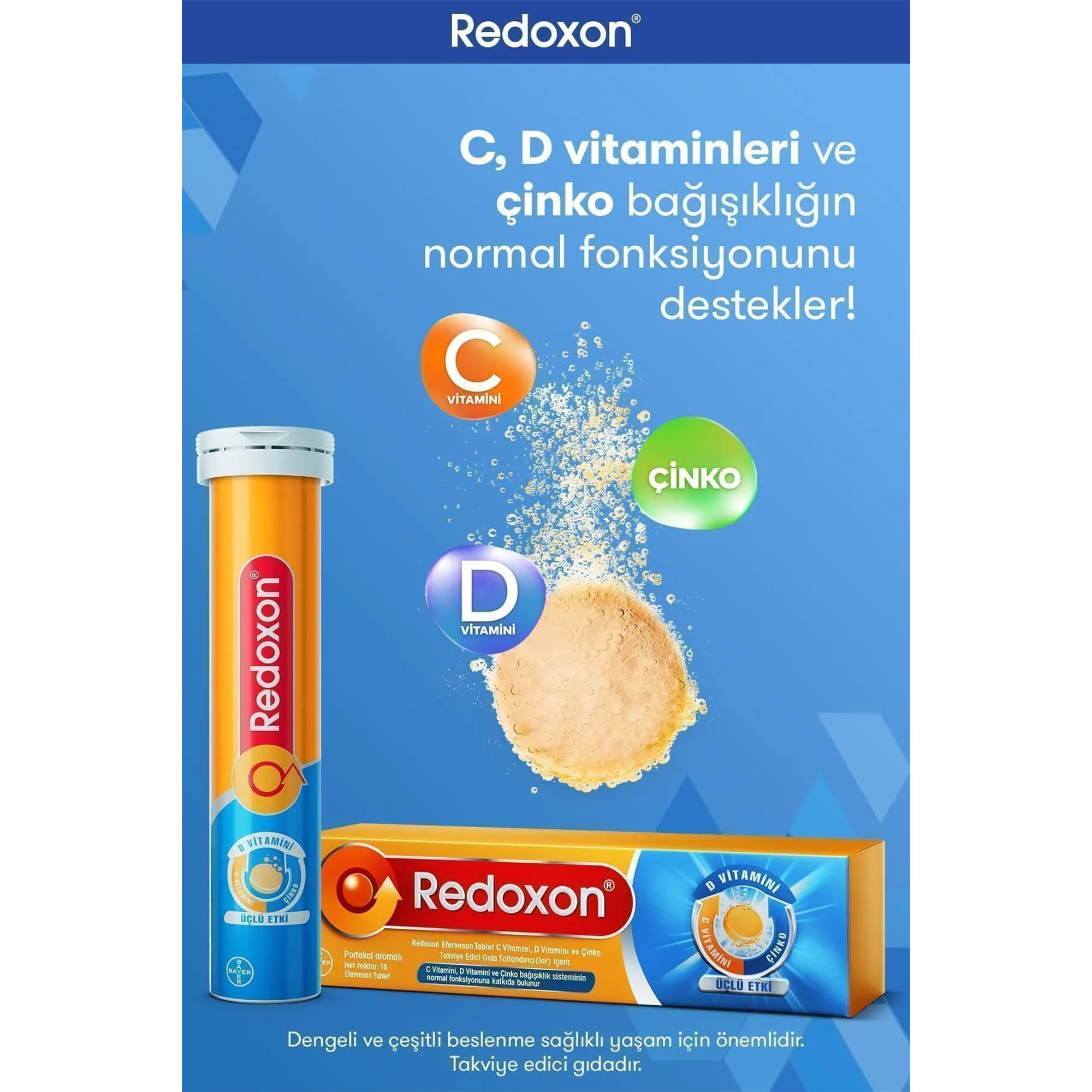 Redoxon Üçlü Etki 1 Takviye Edici Gıda 15 Efervesan Tablet 3 Adet