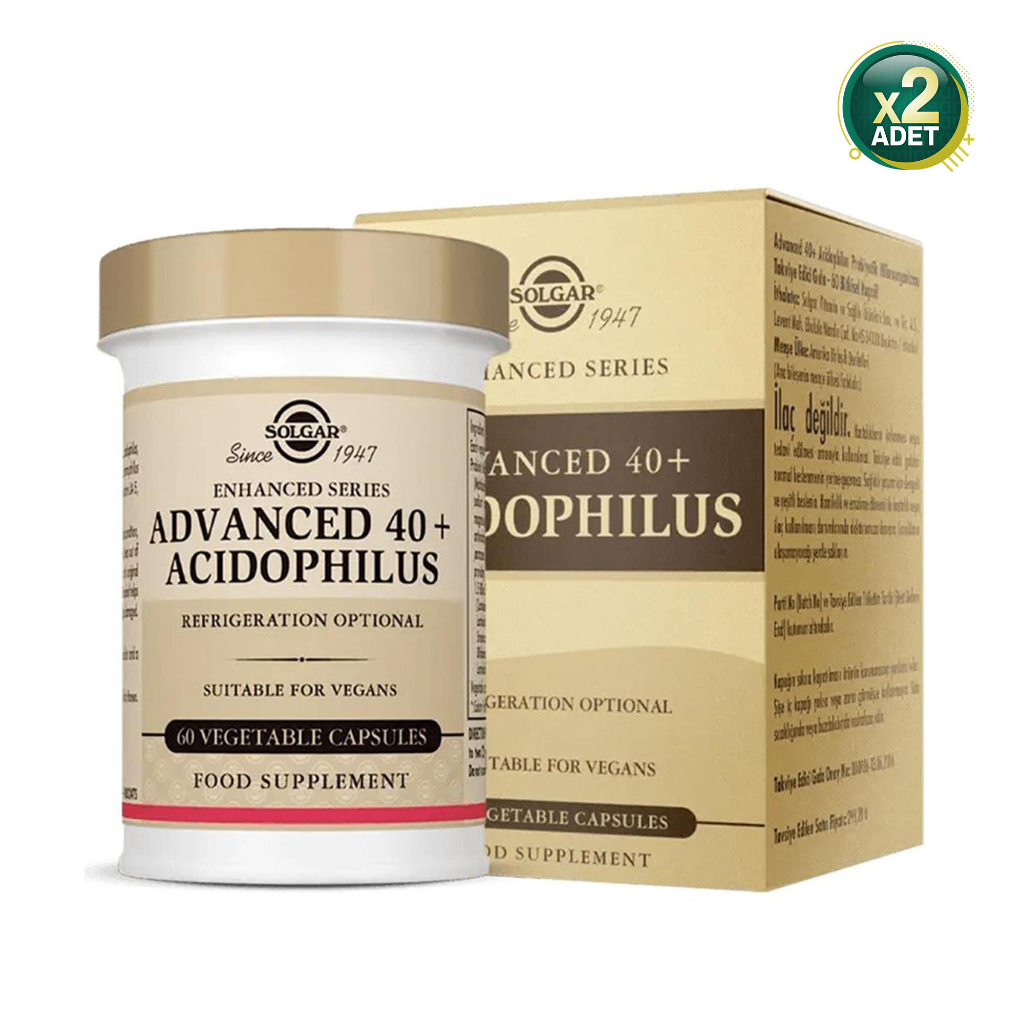 Solgar Advanced 40+ Acidophilus, 60 Kapsül, 2 Adet, Probiyotik Takviye