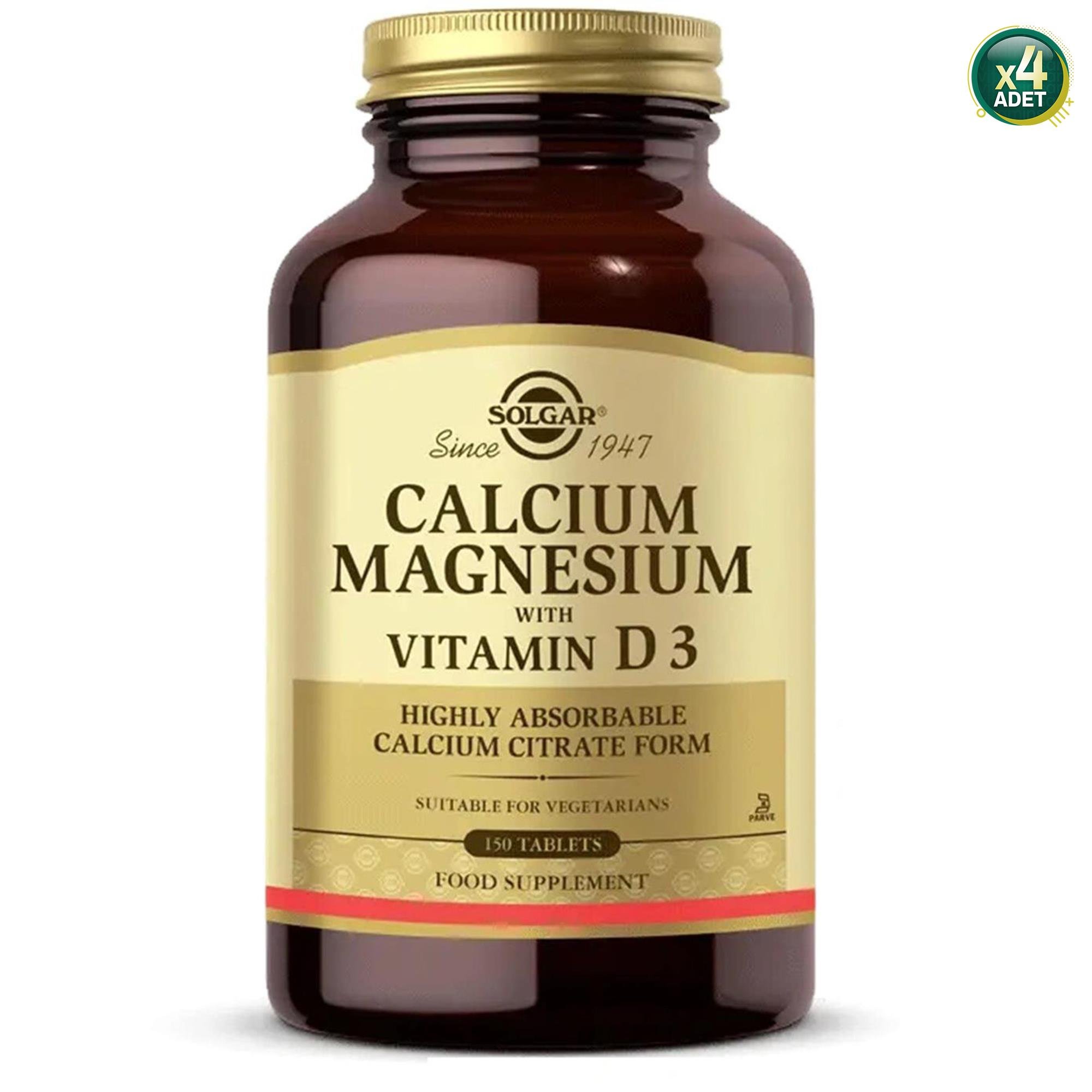 Solgar Calcium Magnesium Vitamin D3 150 Tablet 4 Adet