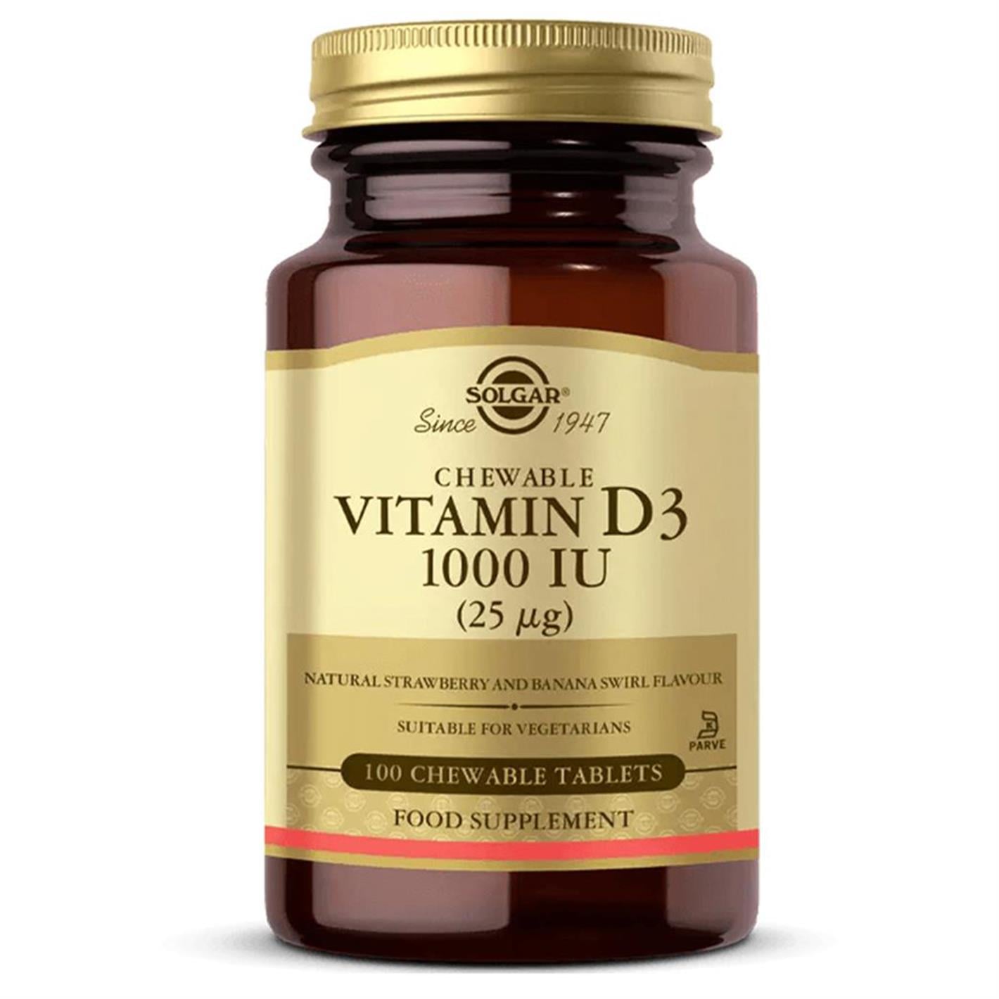Solgar Chewable Vitamin D3 1000 IU 100 Tablet (Çiğnenebilir)