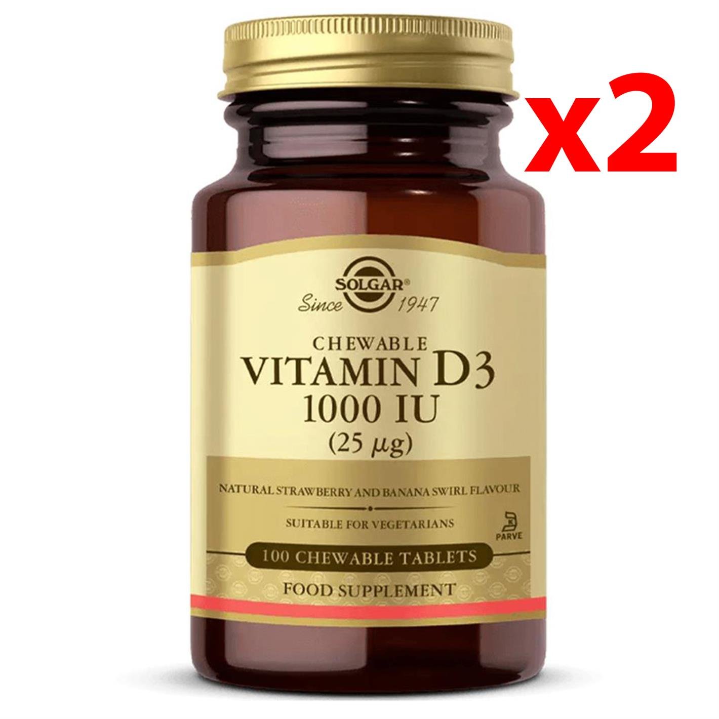 Solgar Chewable Vitamin D3 1000 IU 100 Tablet (Çiğnenebilir) 2 Adet