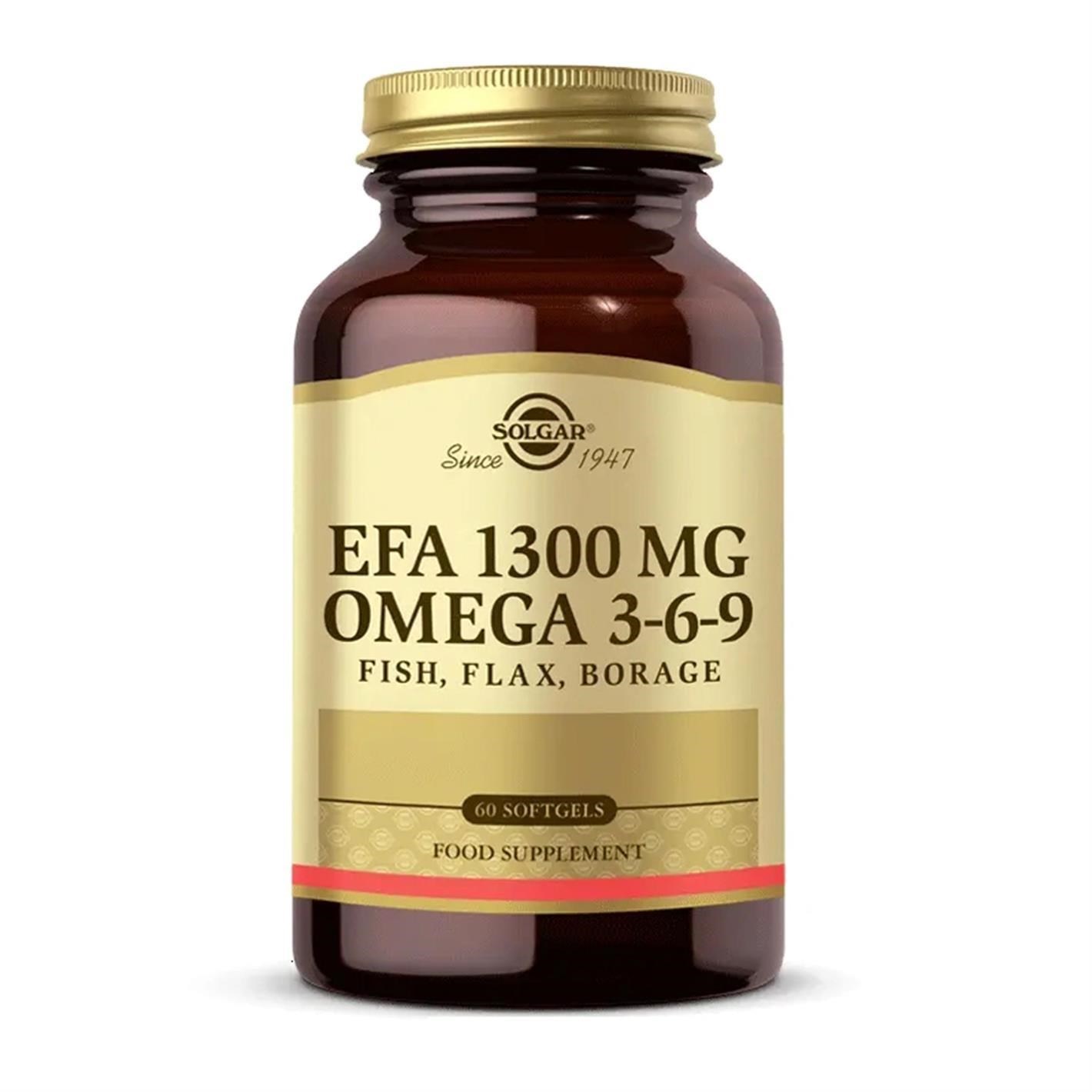 Solgar Omega 3-6-9 EFA 1300 mg, 60 Kapsül, Balık Yağı, Keten Tohumu ve Borraja Yağı, Beslenme Takviyesi