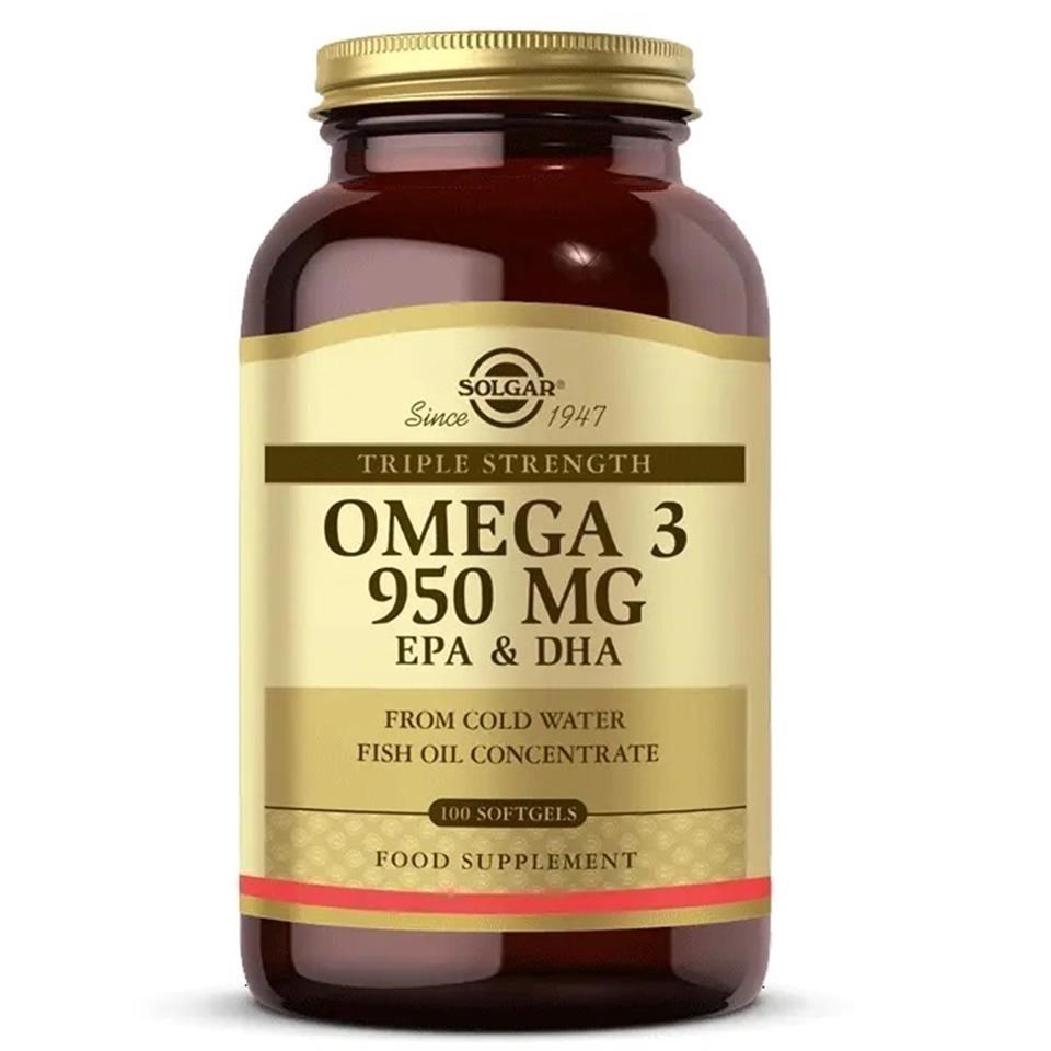 Solgar Omega-3 Triple Strength 950 mg 100 Softgels EPA & DHA Yetişkinler İçin Kalp Sağlığı