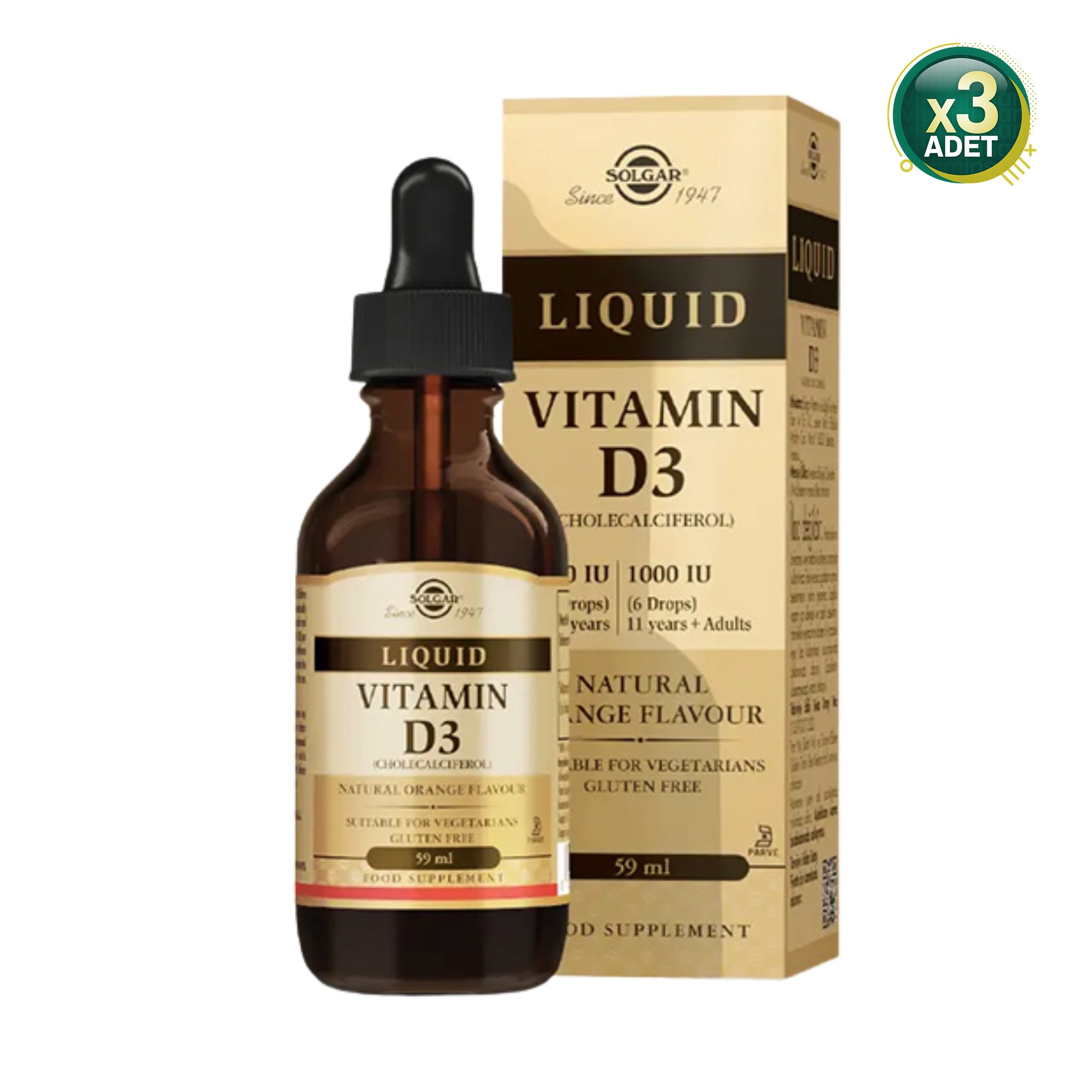 Solgar Vitamin D3 1000 IU Liquid 59 ml 3 Adet