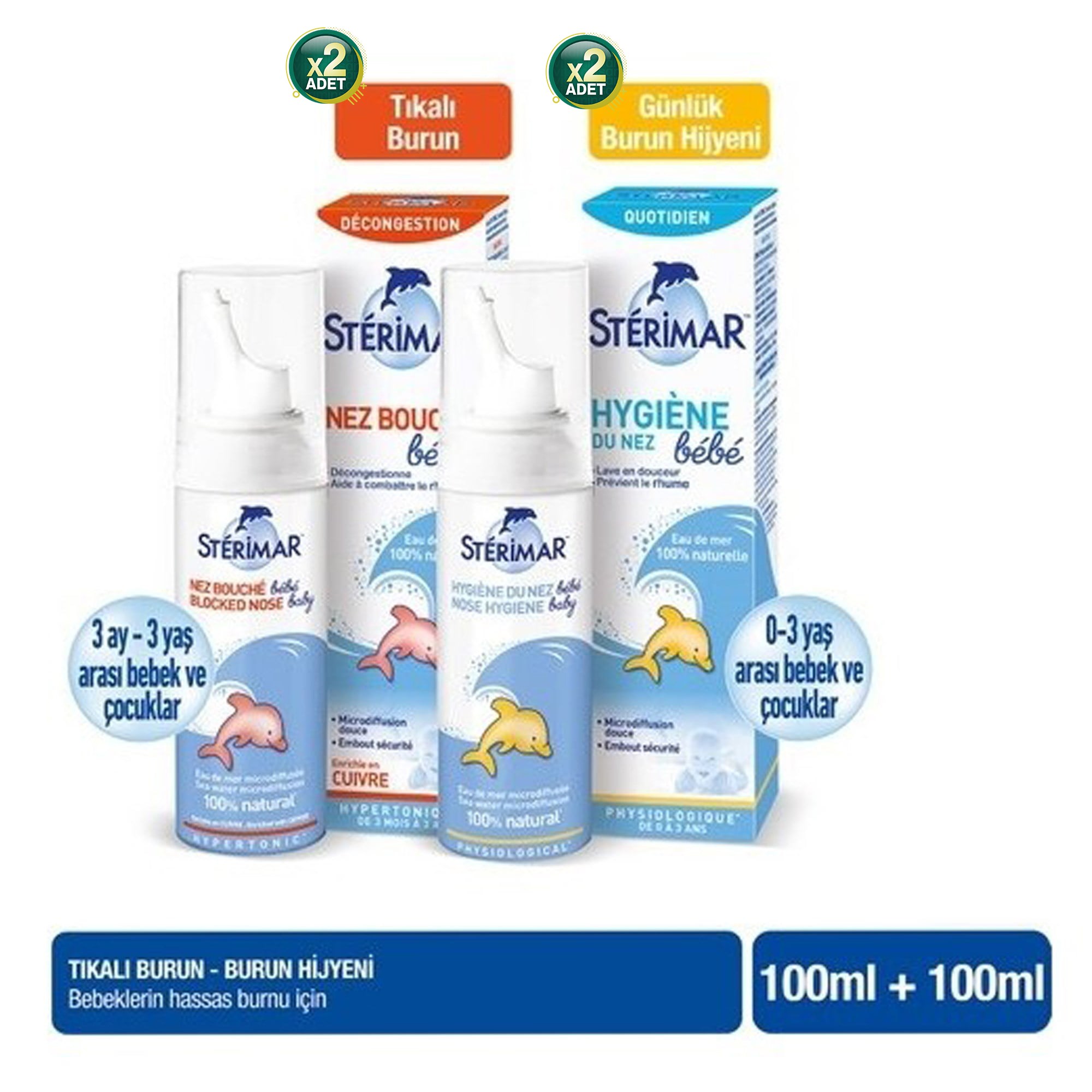 Sterimar Isotonic Baby Burun Spreyi 100ml(2 Adet) + Hipertonik Baby Burun Spreyi 100ml (2 Adet)