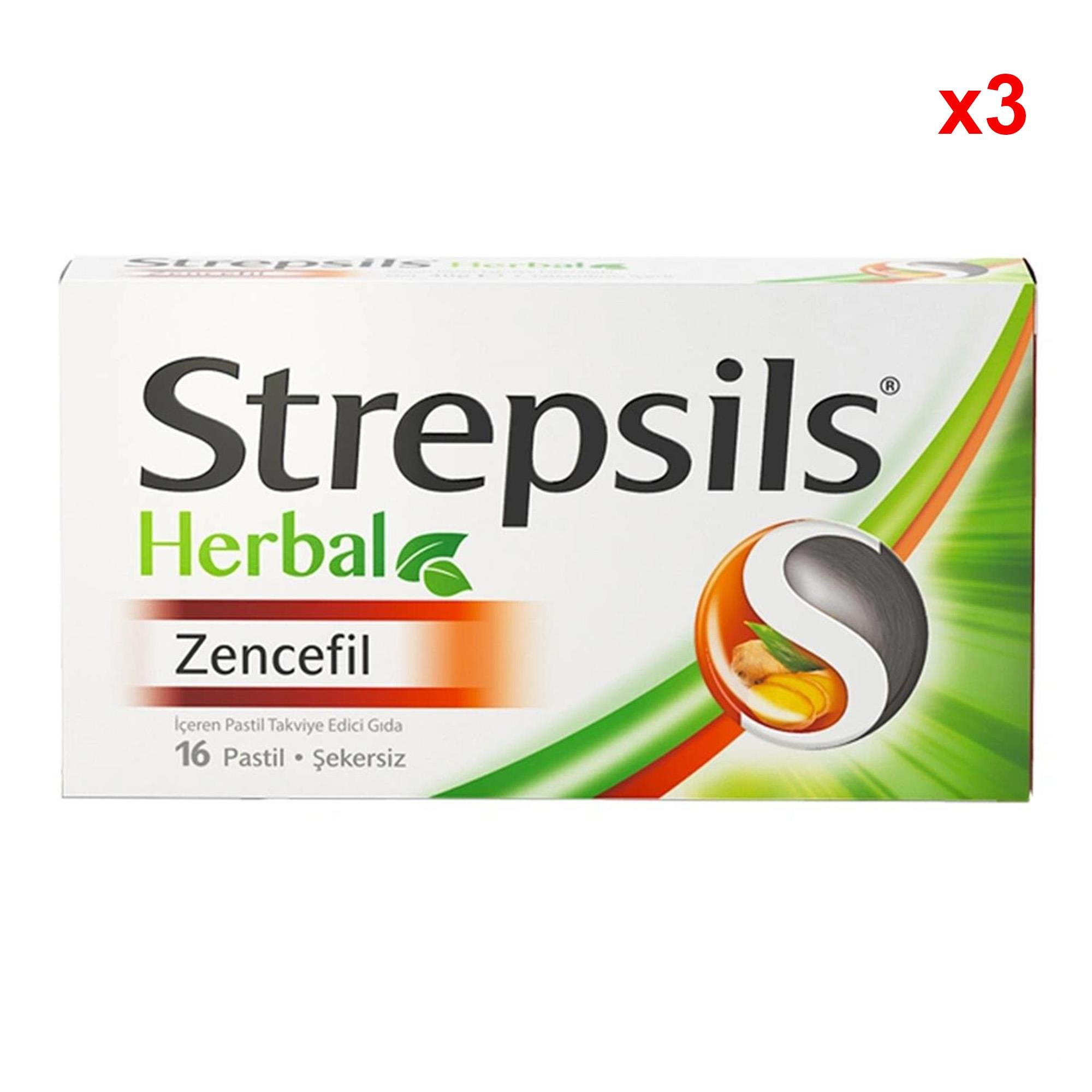 Strepsils Herbal Zencefil İçerikli Pastil Takviye Edici Gıda 16 Adet - 3 Adet