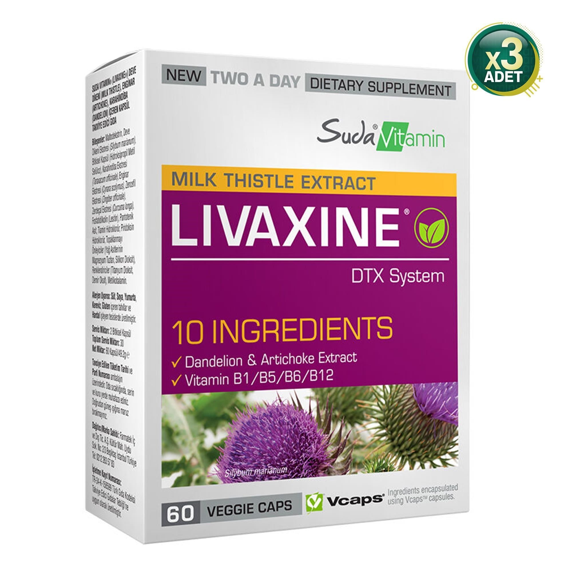 Suda Vitamin Milk Thistle Extract Livaxine 60 Kapsül - 3 Adet (Toplam 180 Kapsül)