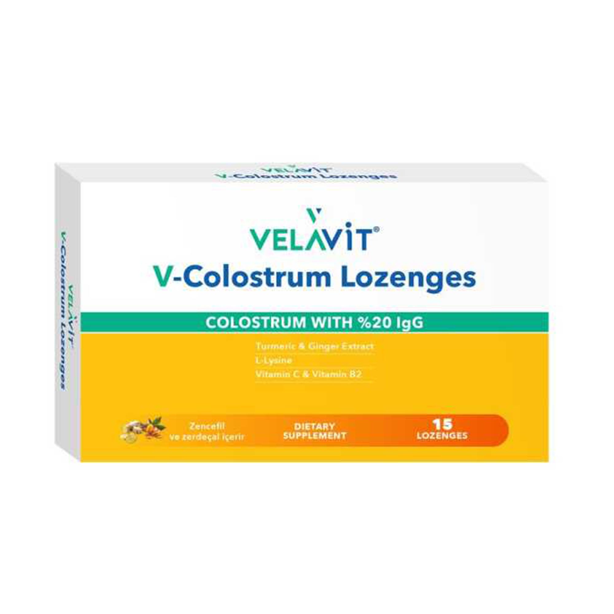Velavit V-Colostrum Zencefil Zerdeçal Lozenges 15 Pastil