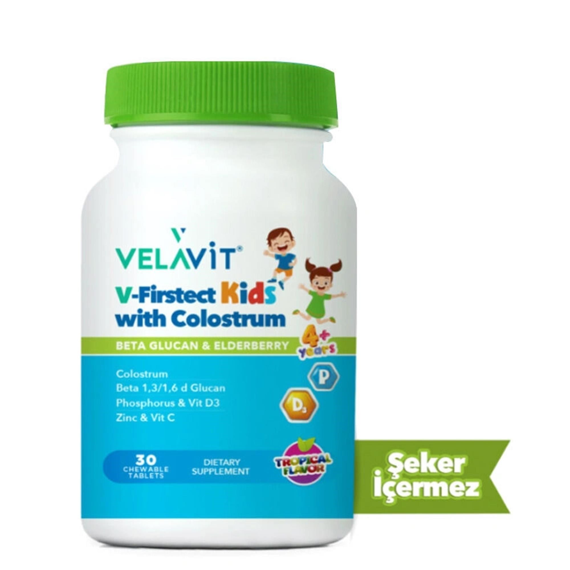 Velavit V- Firstect Kids With Colostrum - Çocuklar Için Kolostrum Içeren Bağışıklık Desteği - 30 Adet - Dezenfektan Hediyeli (%72 Alkol)