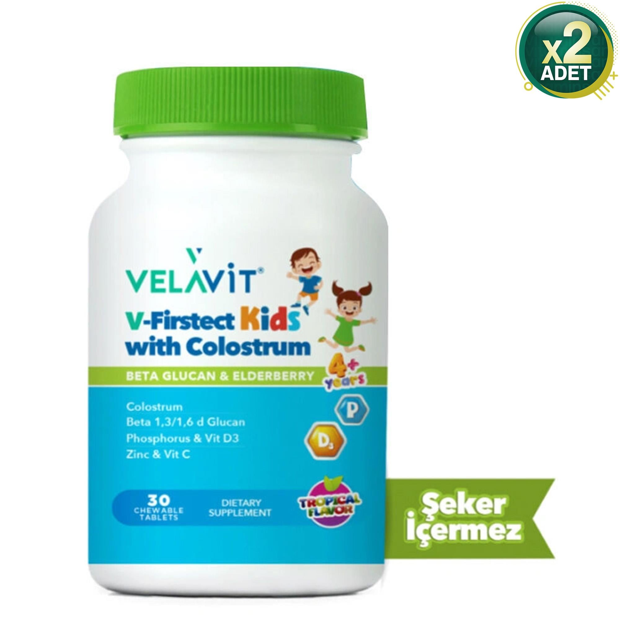 Velavit V-Firstect Kids with Colostrum Takviye Edici Gıda 30 Kapsül 2 Adet