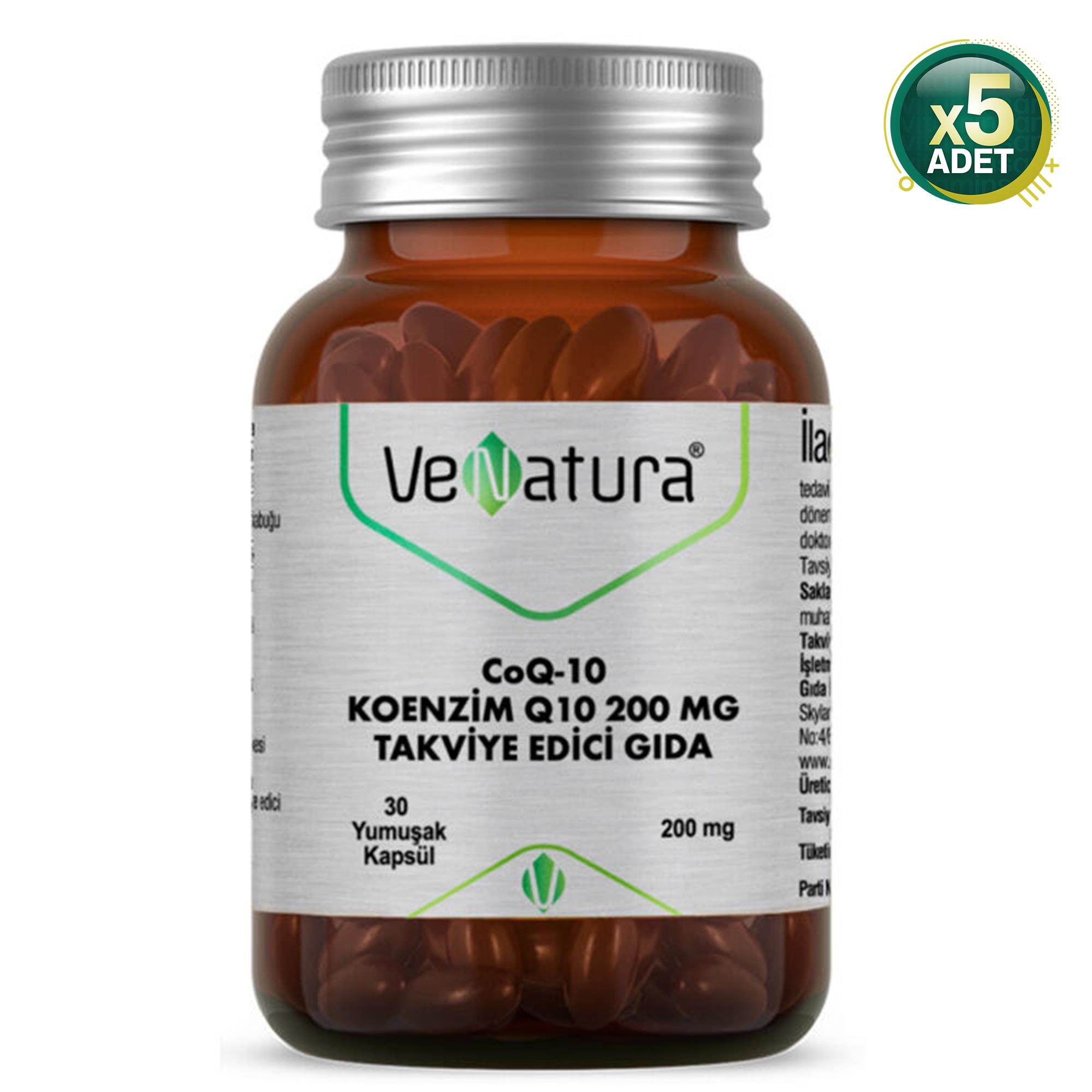 Venatura Koenzim Q10 200 mg Takviye Edici Gıda 30 Yumuşak Kapsül 5'li (MF-74755-5)