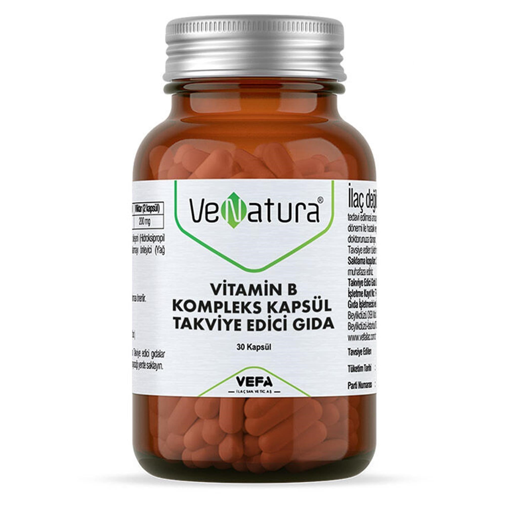 VeNatura Vitamin B Kompleks Kapsül, 30 Kapsül, Takviye Edici Gıda