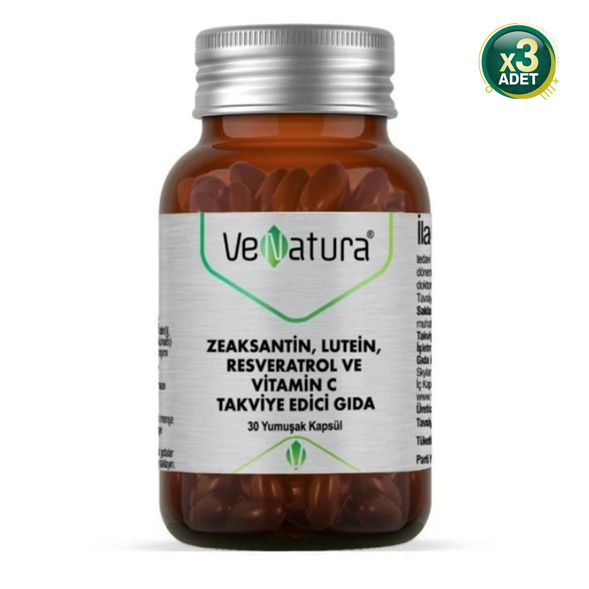 Venatura Zeaksantin Lutein Resveratrol Vitamin C 30 Kapsül 3 Adet