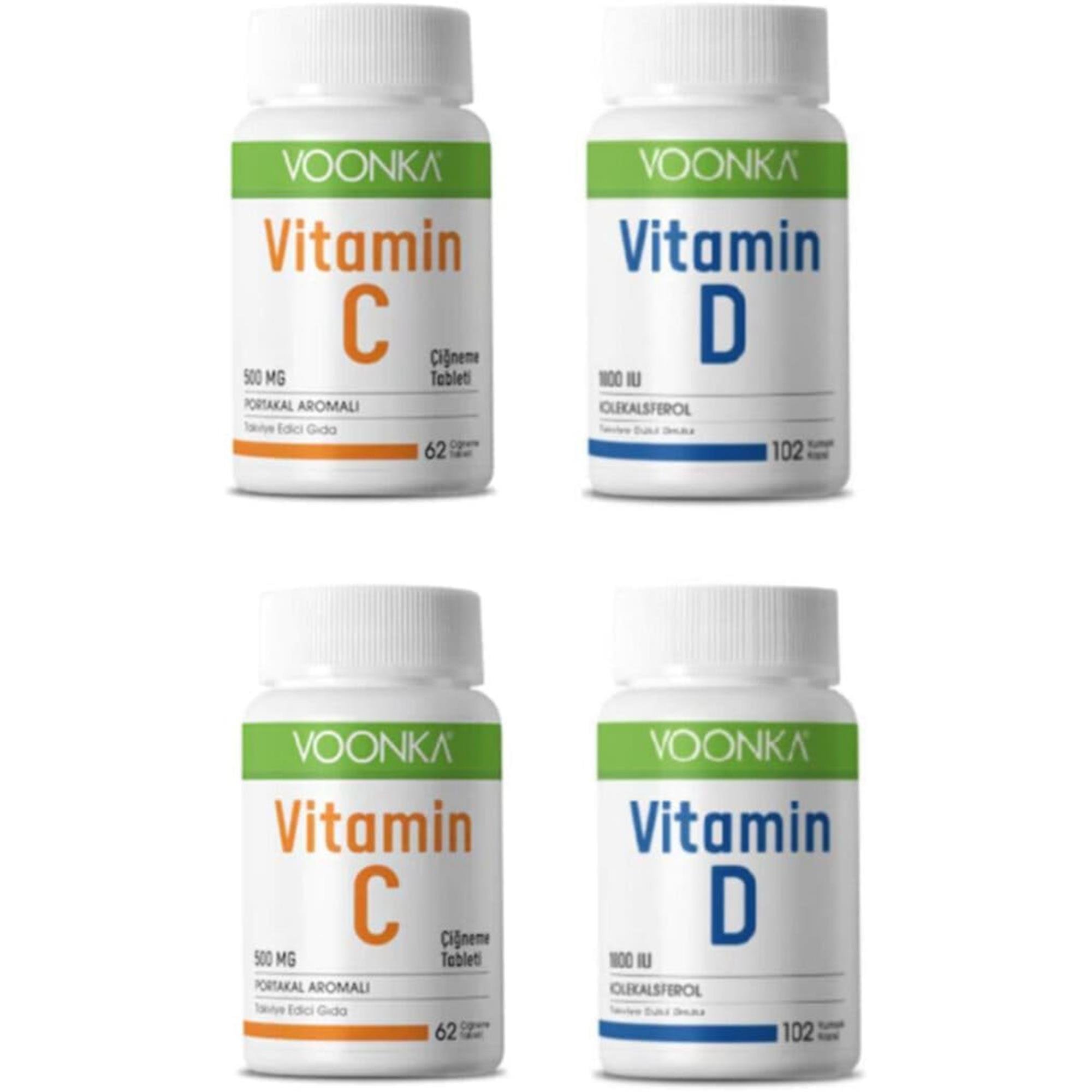 Voonka 102 Kapsül D Vitamini 1000 Iu X2 Adet + C Vitamini 62 Çiğneme Tableti X2 Adet