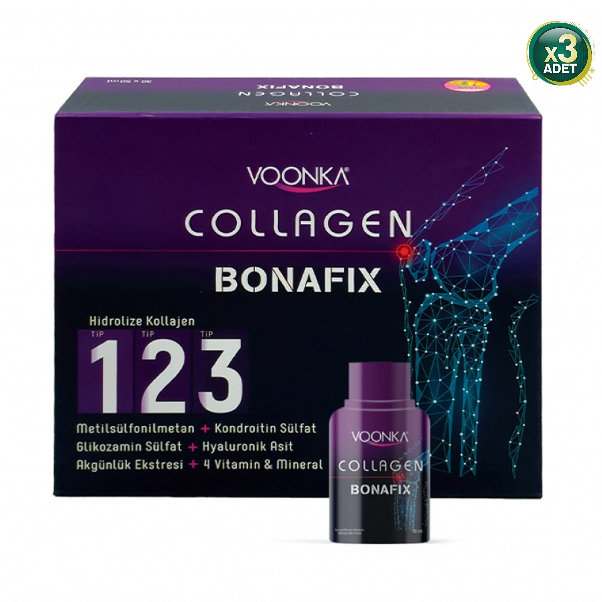 Voonka Collagen Bonafix 50 ml - 30 Adet 3 Adet - Aromalı