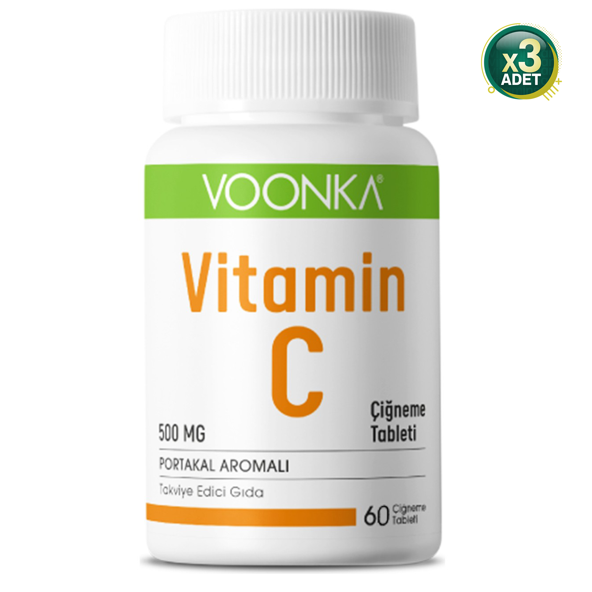 Voonka Vitamin C Çiğneme Tableti Vitamin C İçeren Portakal Aromalı 60 Tablet 3 Adet