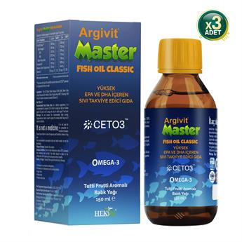 Argivit Master Fish Oil Yüksek Omega-3 (3000MG) Içeren Balık Yağı 150 ml - Tutti Frutti Aromalı 3 Adet
