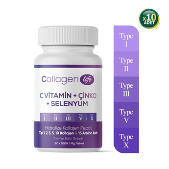 Collagen Life Pro C Vitamin Çinko Selenyum 500 mg 90 Tablet 10 Adet