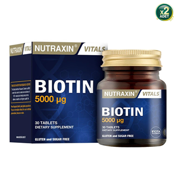Nutraxin Vitals Biotin 5000 mcg 30 Tablet Takviye Edici Gıda (2 paketi)