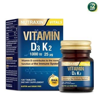 Nutraxin D3K2 120 Tablet - 1000 Iu D3 Vitamini, 25 Mcg K2 Vitamini (2 paketi)