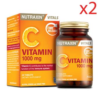 Nutraxin C Vitamin 1000 Mg - C Vitamini Deposu Zaman Salınımlı 30 Tablet x 2 Adet + İlaç Kutusu