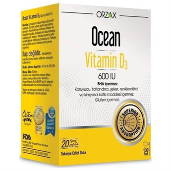 Orzax Ocean Vitamin D3 600 Iu Sprey 20 ml - Aromasız